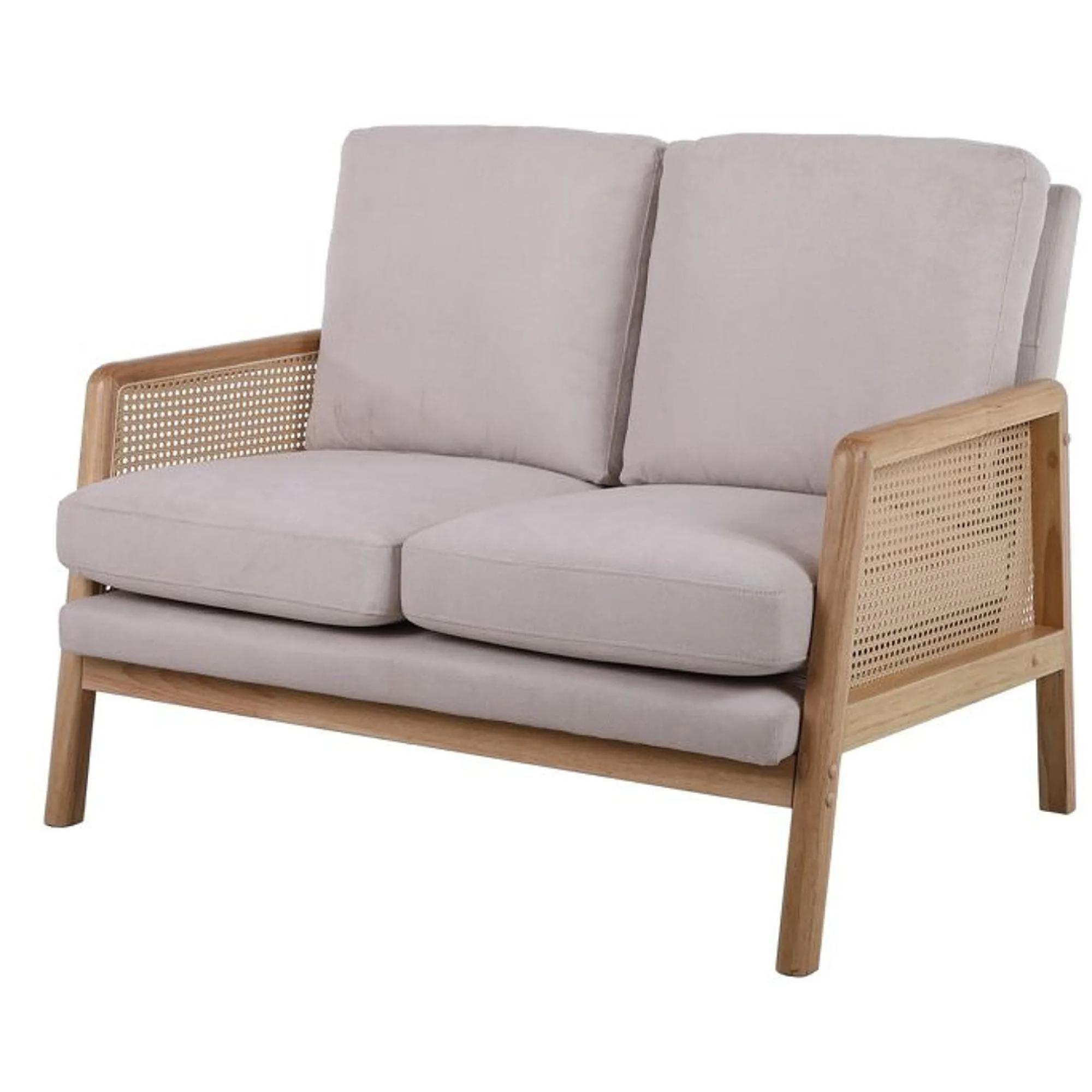 Ida Sofa - 2 Seater - Cream Fabric and Rattan