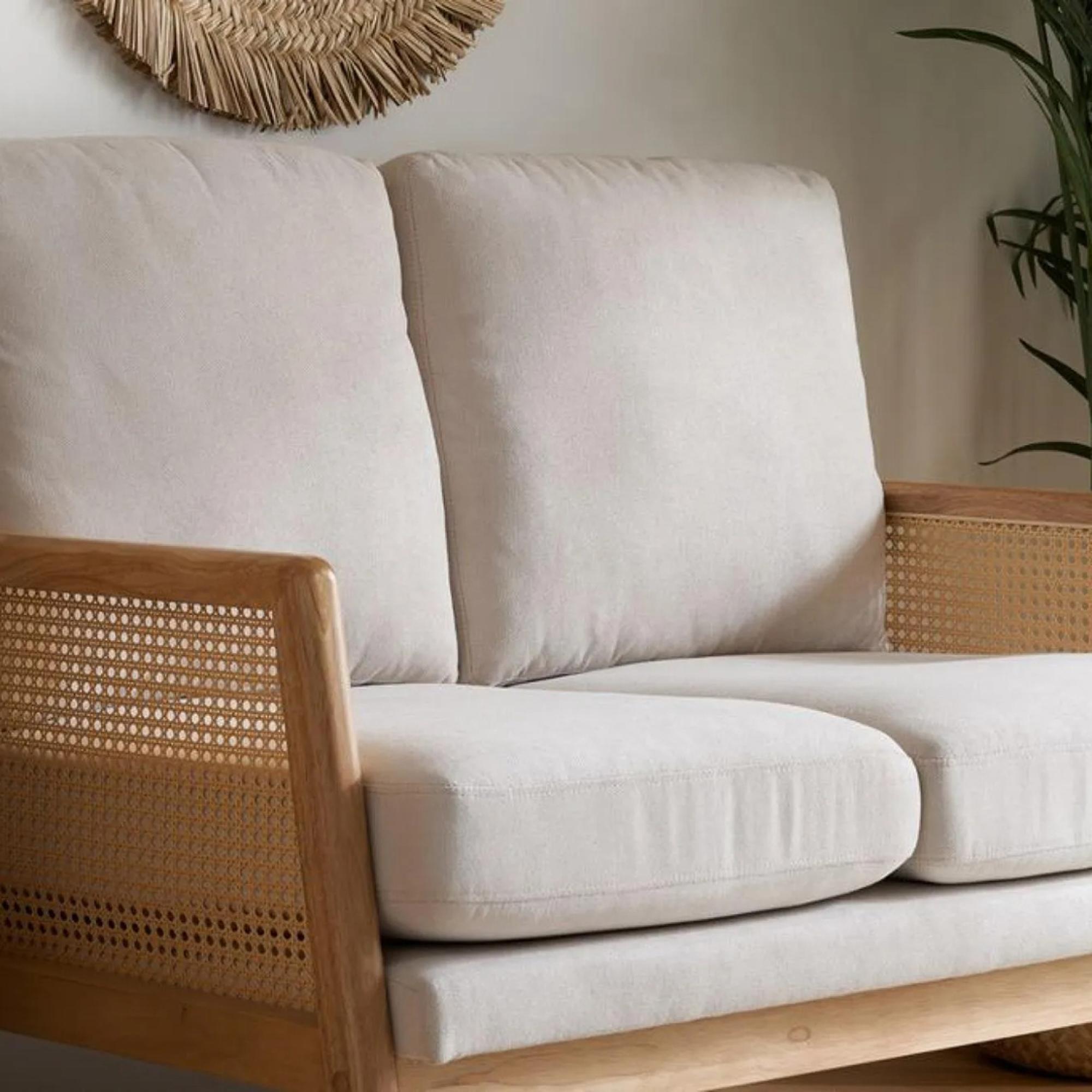 Ida Sofa - 2 Seater - Cream Fabric and Rattan