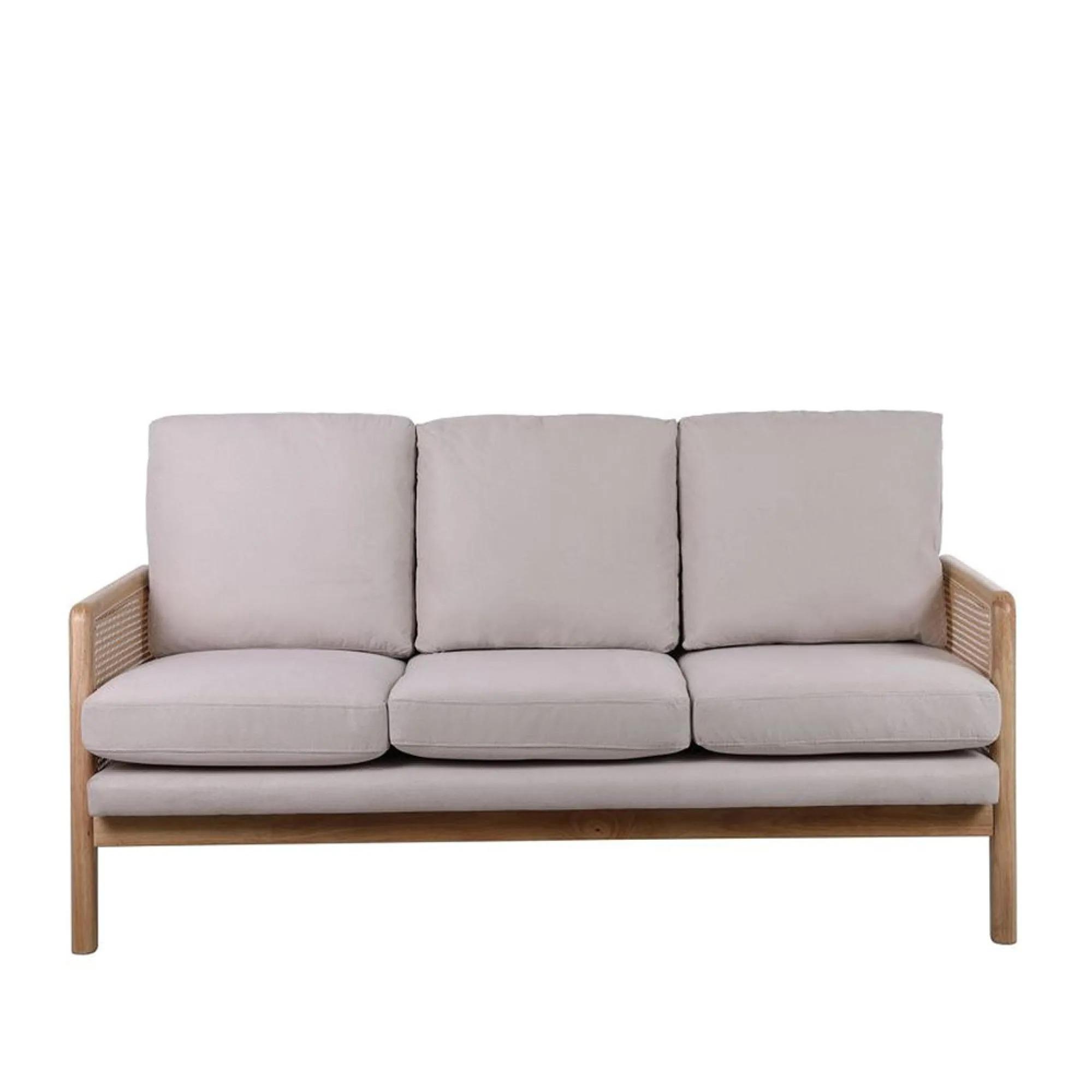 Ida Sofa - 3 Seater - Cream Fabric and Rattan