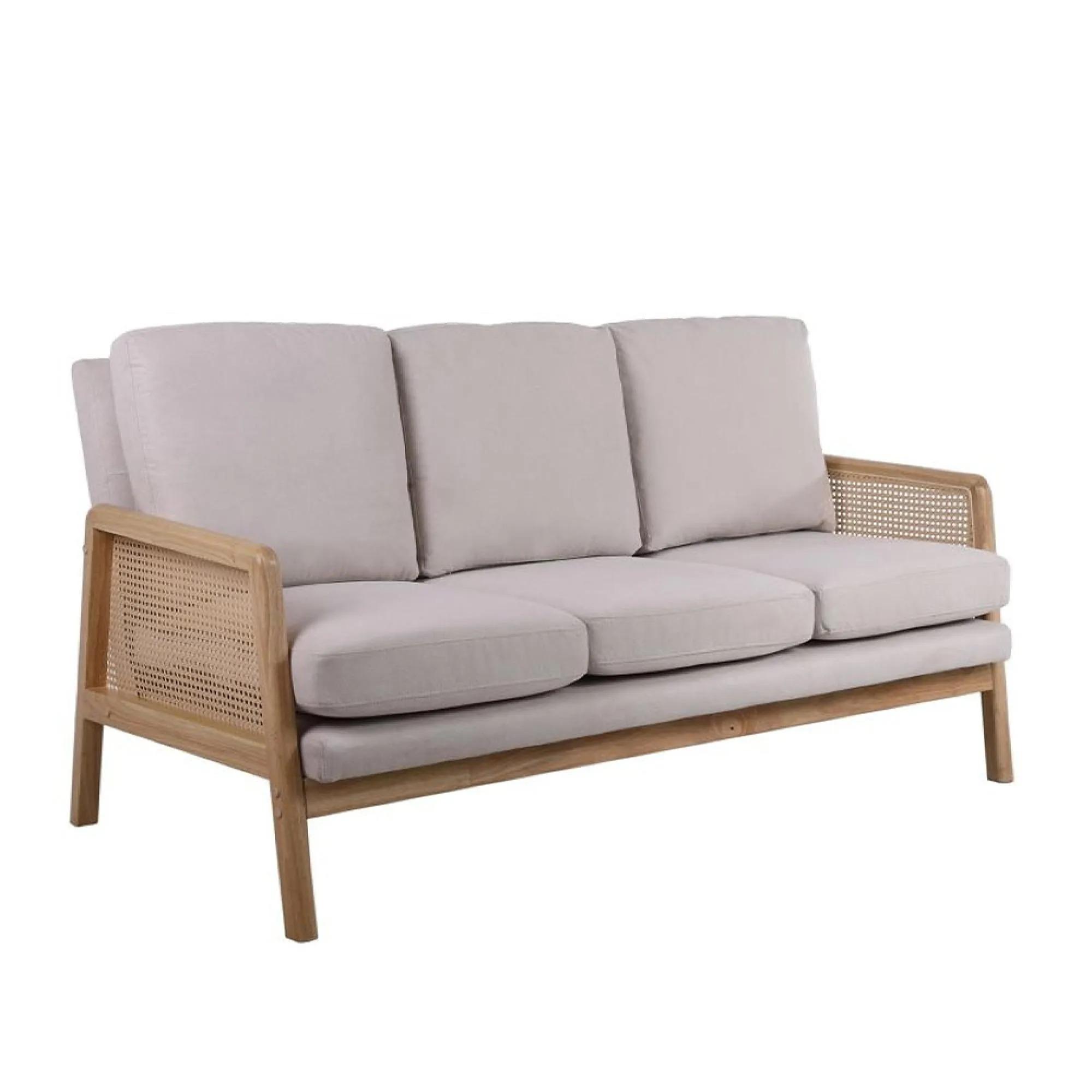 Ida Sofa - 3 Seater - Cream Fabric and Rattan