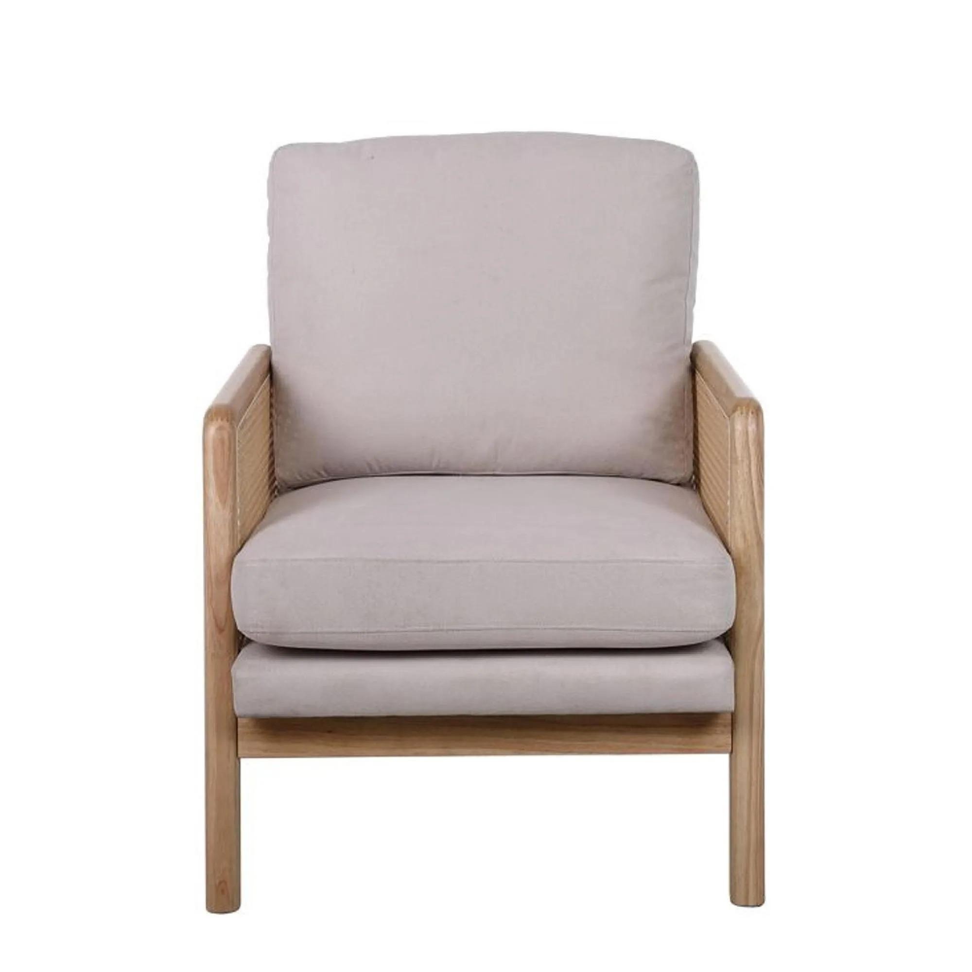 Ida Armchair - Cream Fabric and Rattan