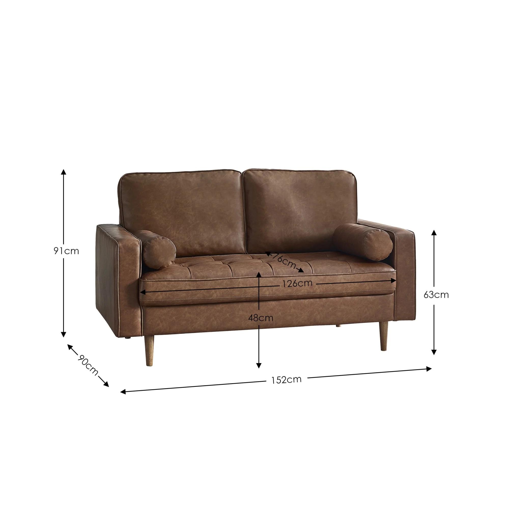 Henley Brown Faux Leather Sofa - 2 Seater