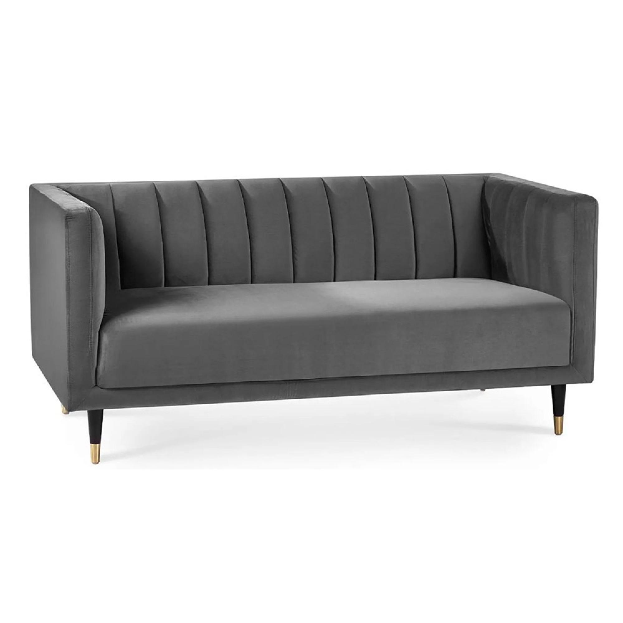 Salma Grey Fabric Sofa - 2 Seater - Scalloped Back