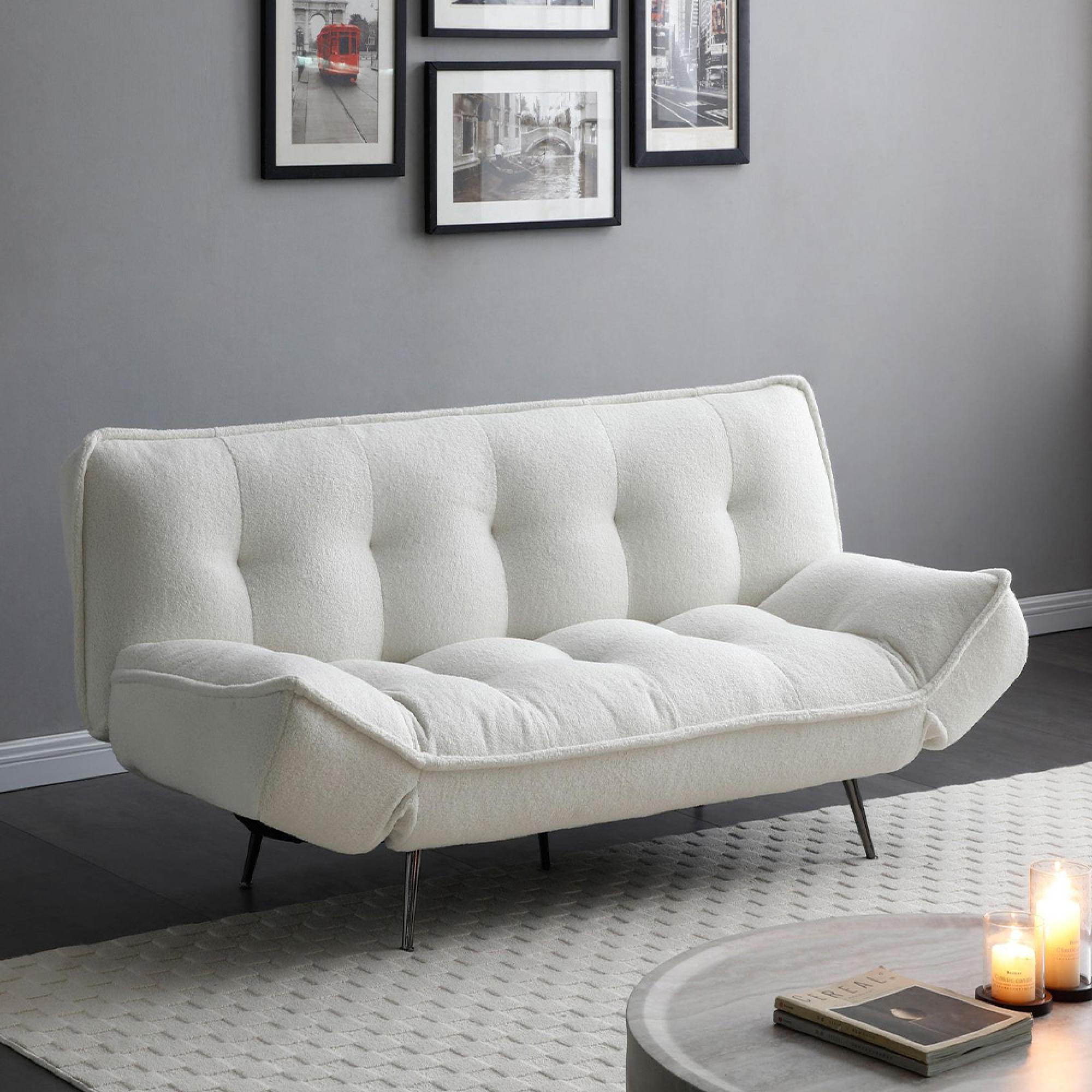 Regis Cream Fabric Click Clack Sofa Bed - 3 Seater