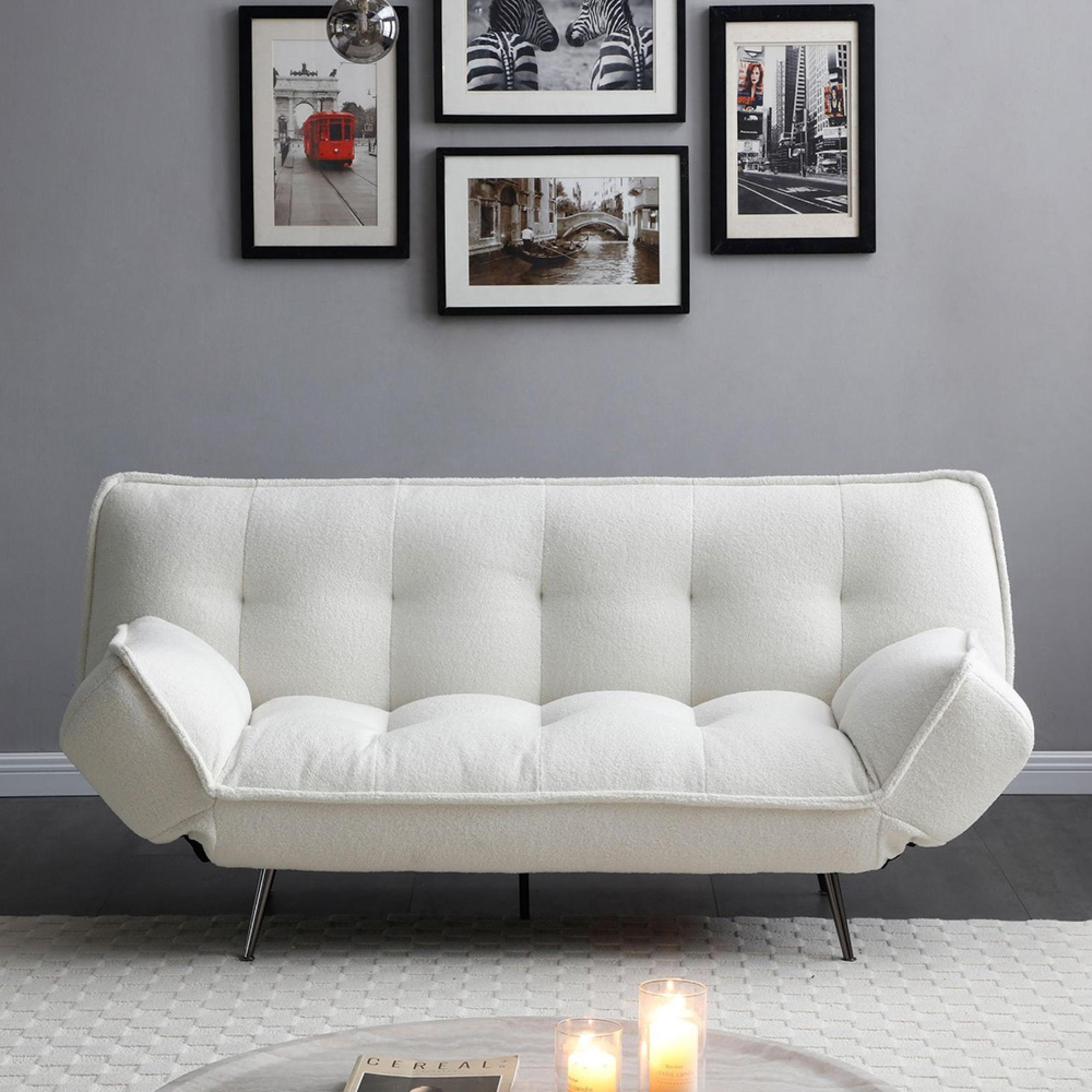 Regis Cream Fabric Click Clack Sofa Bed - 3 Seater