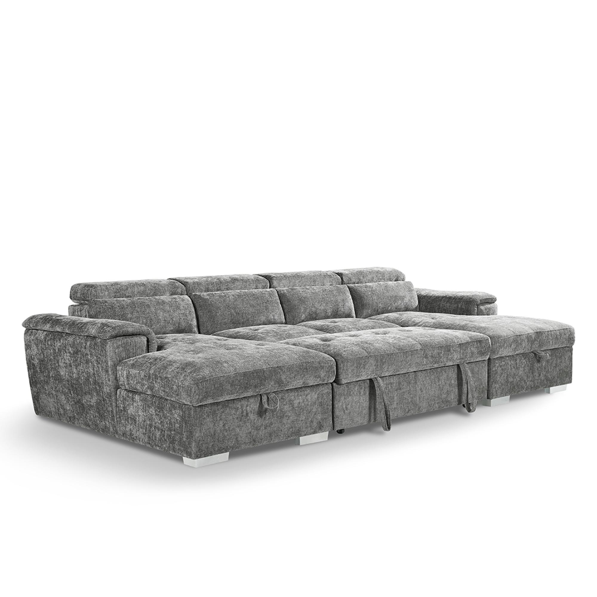 Alaya U Shape Corner Sofa Bed - Grey Fabric - Pull Out