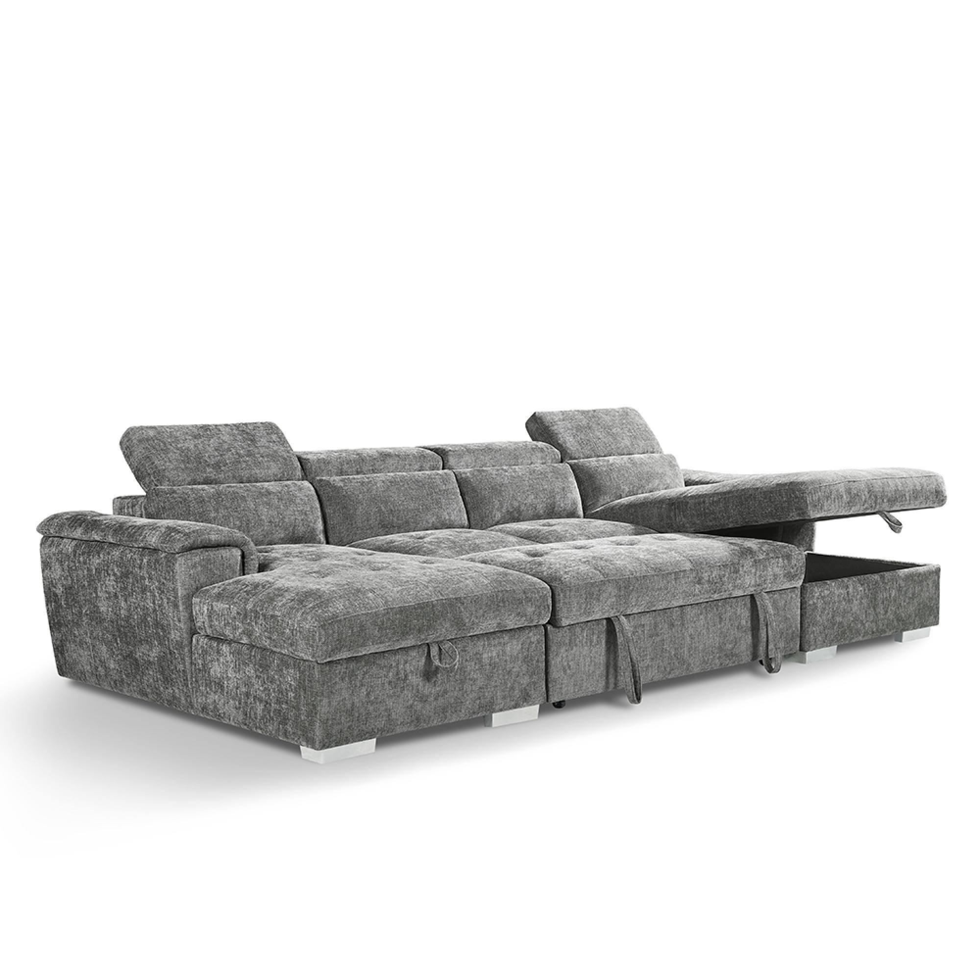 Alaya U Shape Corner Sofa Bed - Grey Fabric - Pull Out