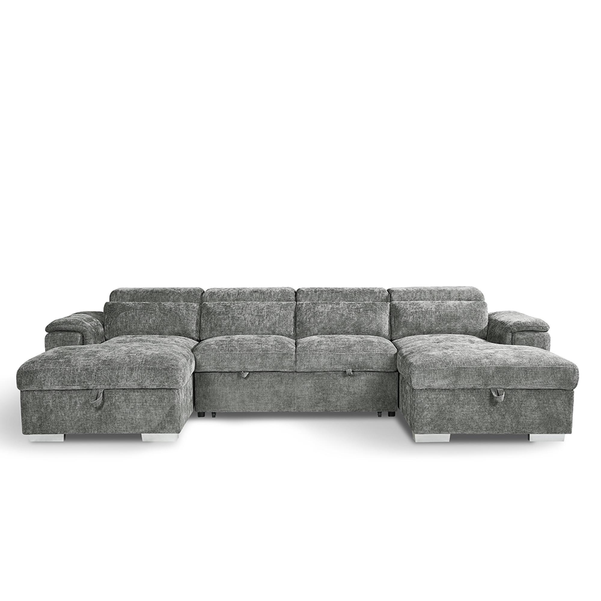 Alaya U Shape Corner Sofa Bed - Grey Fabric - Pull Out