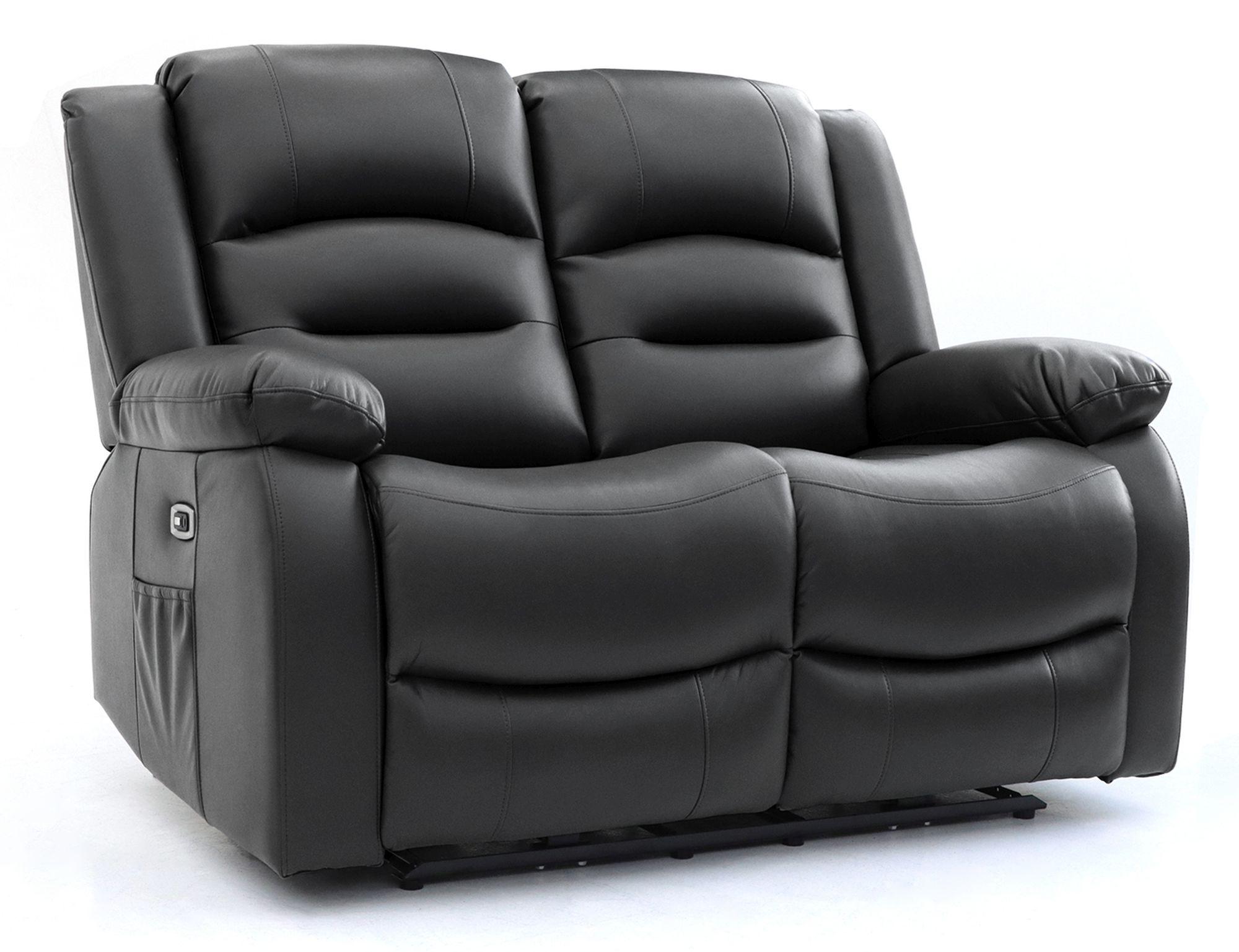 Alva Electric Recliner Sofa - Black Faux Leather - 2 Seater