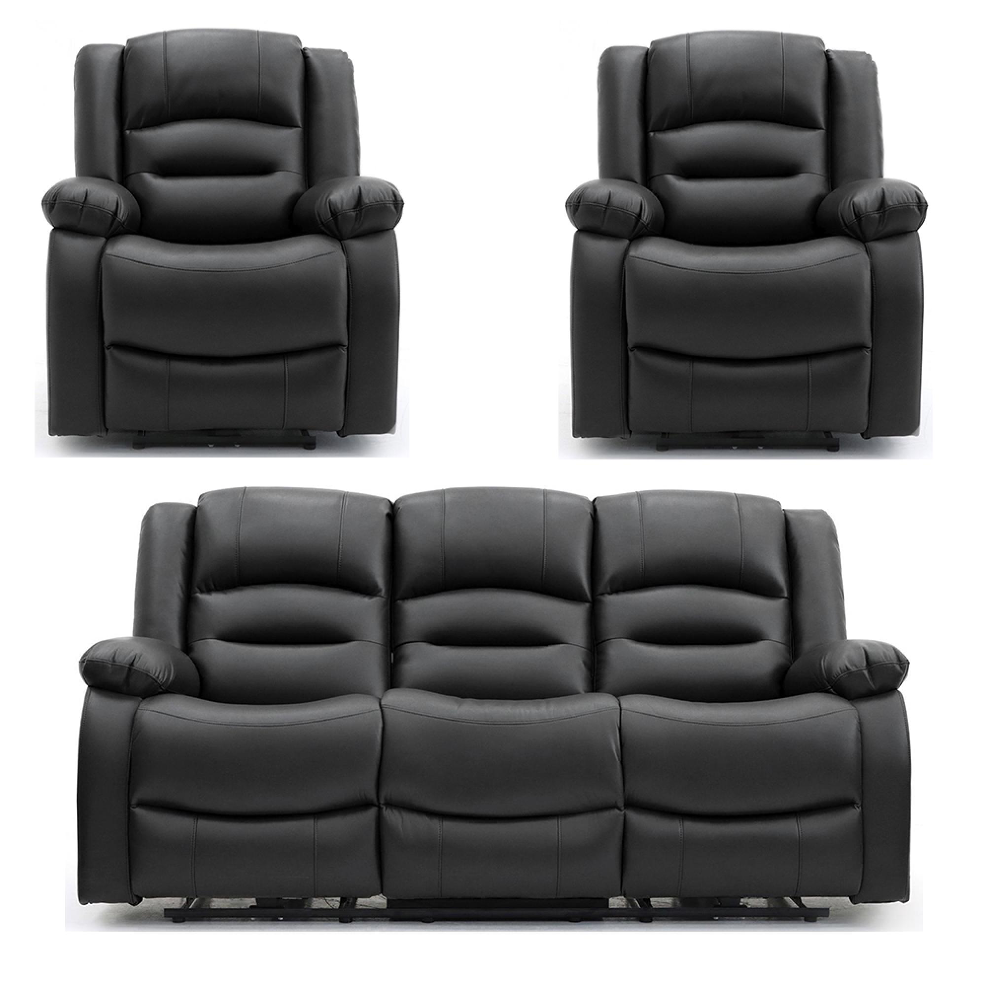 Alva Electric Recliner Sofa Set - Black Faux Leather - 3+1+1 Seater
