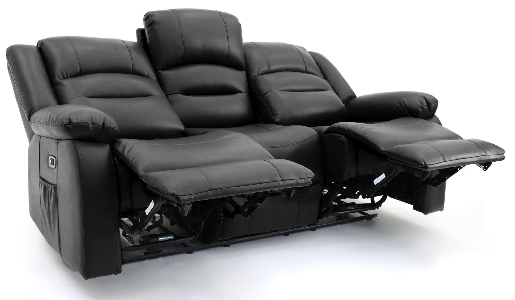 Alva Electric Recliner Sofa - Black Faux Leather - 3 Seater