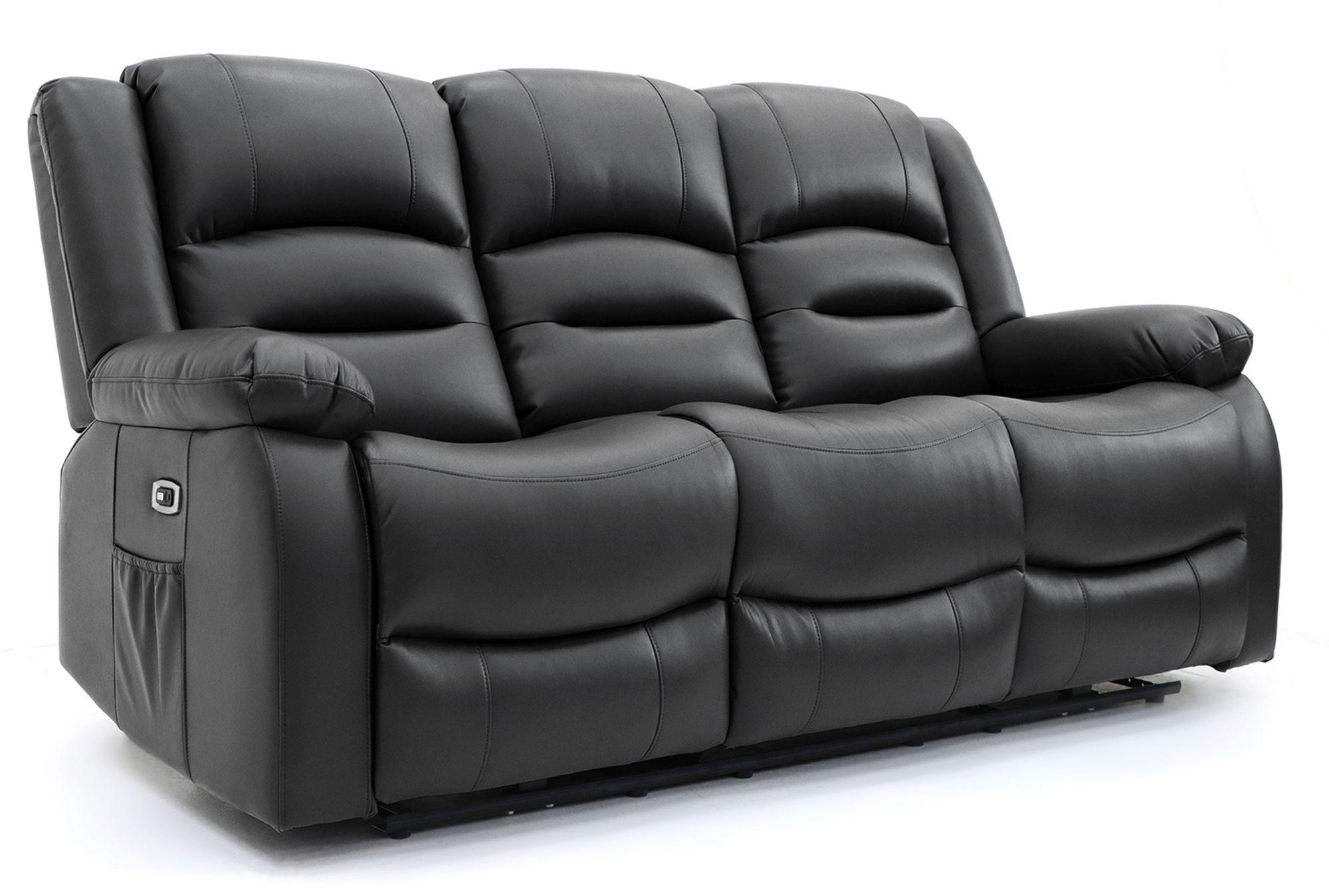 Alva Electric Recliner Sofa - Black Faux Leather - 3 Seater