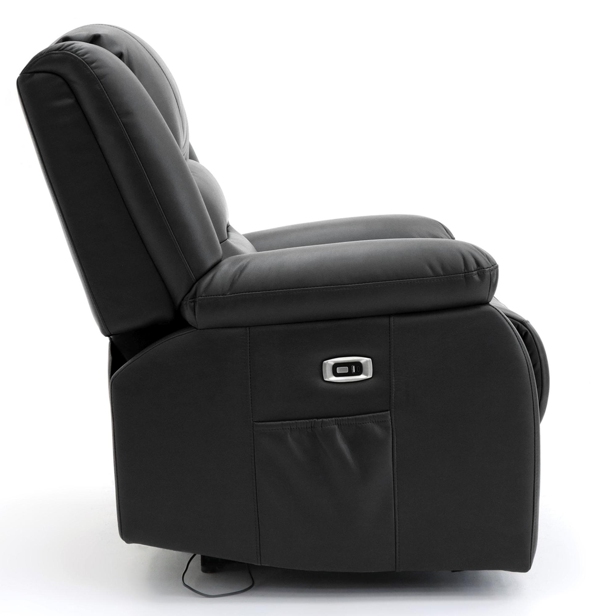 Alva Electric Recliner Sofa - Black Faux Leather - 3 Seater
