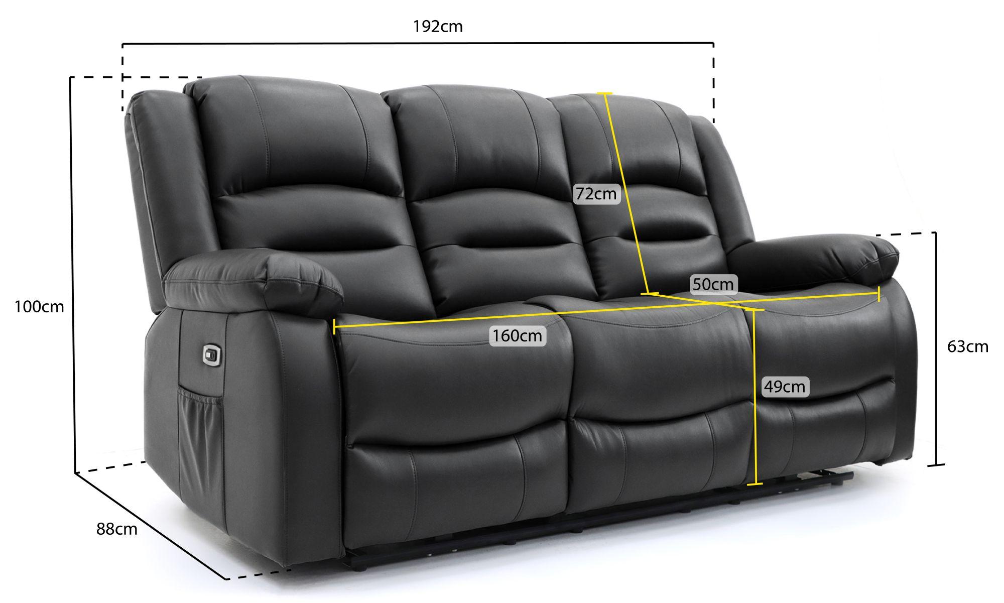 Alva Electric Recliner Sofa - Black Faux Leather - 3 Seater