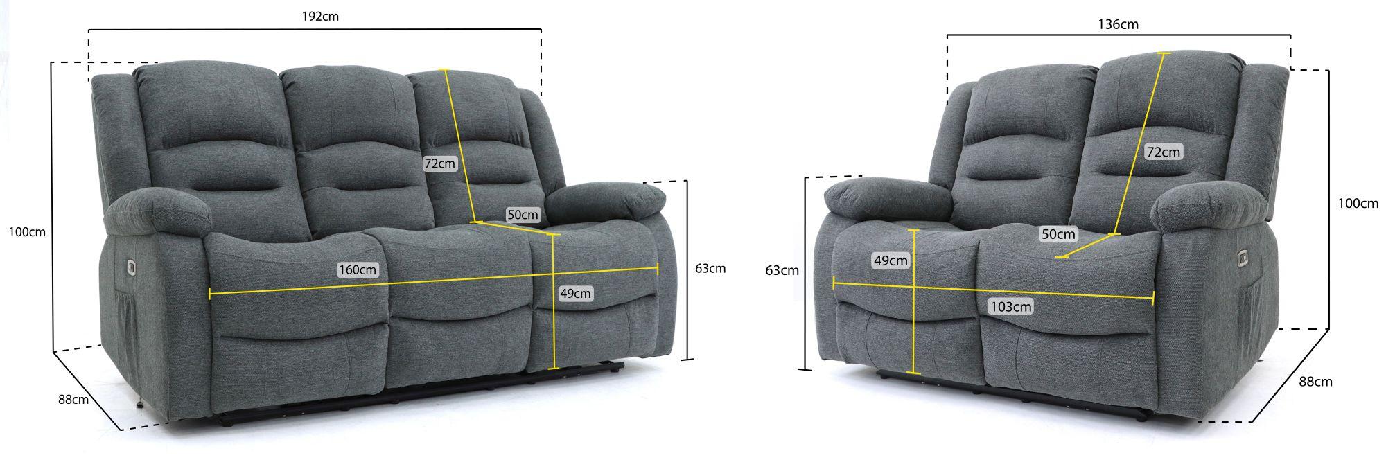 Alva Electric Recliner Sofa Set - Graphite Fabric - 3+2 Seater