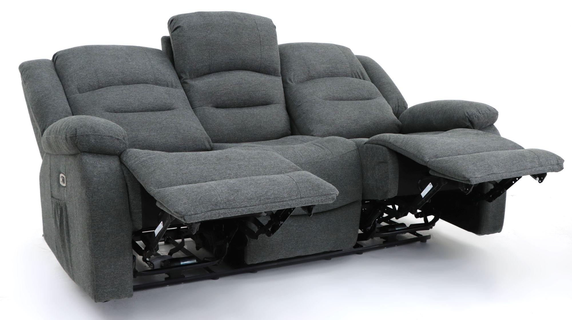 Alva Electric Recliner Sofa - Graphite Fabric - 3 Seater