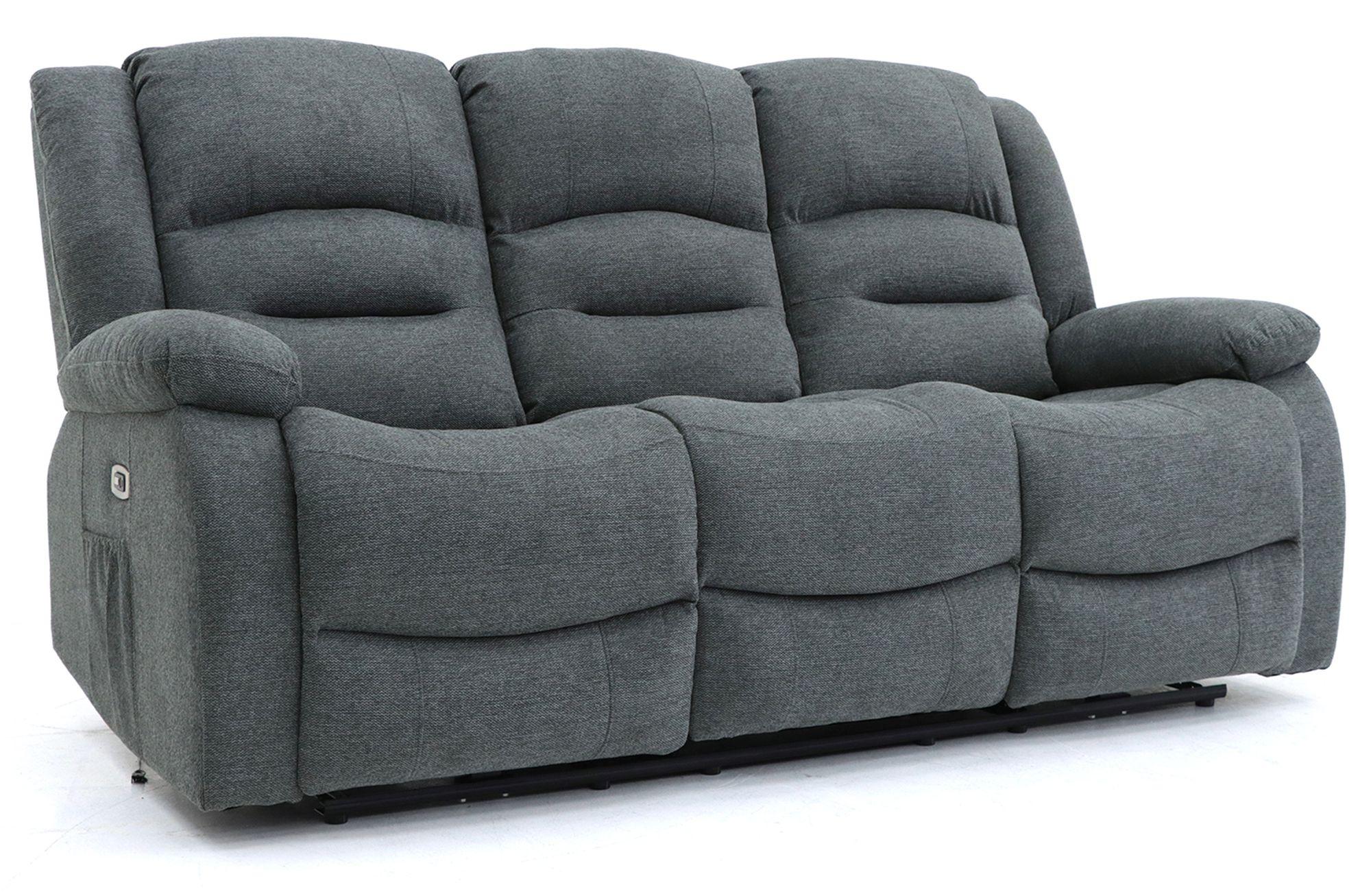 Alva Electric Recliner Sofa - Graphite Fabric - 3 Seater