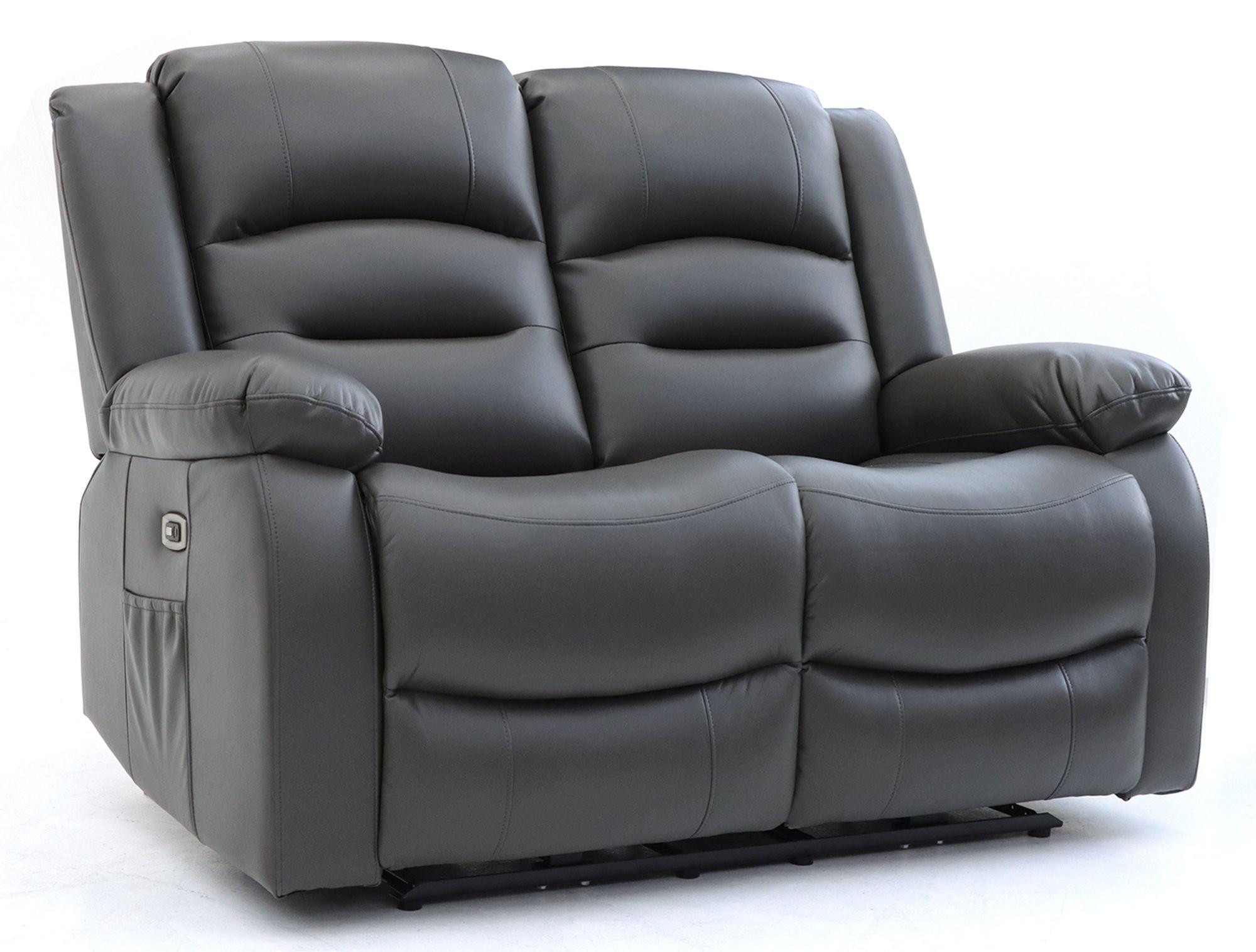 Alva Electric Recliner Sofa - Grey Faux Leather - 2 Seater
