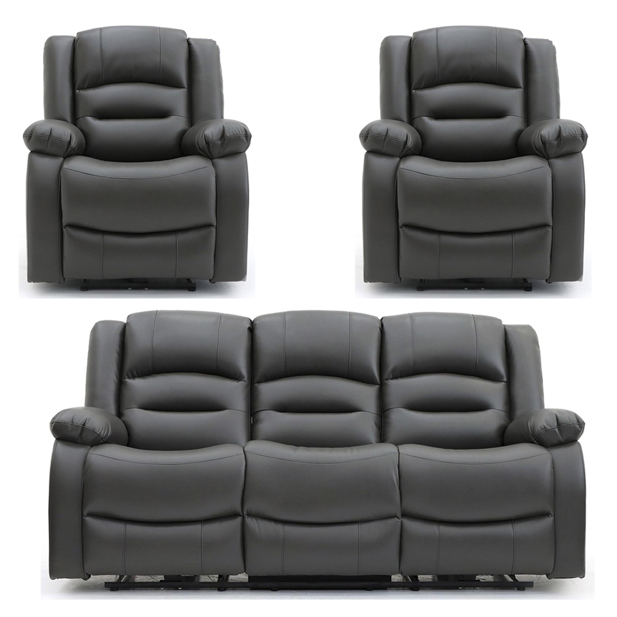 Alva Electric Recliner Sofa Set - Grey Faux Leather - 3+1+1 Seater