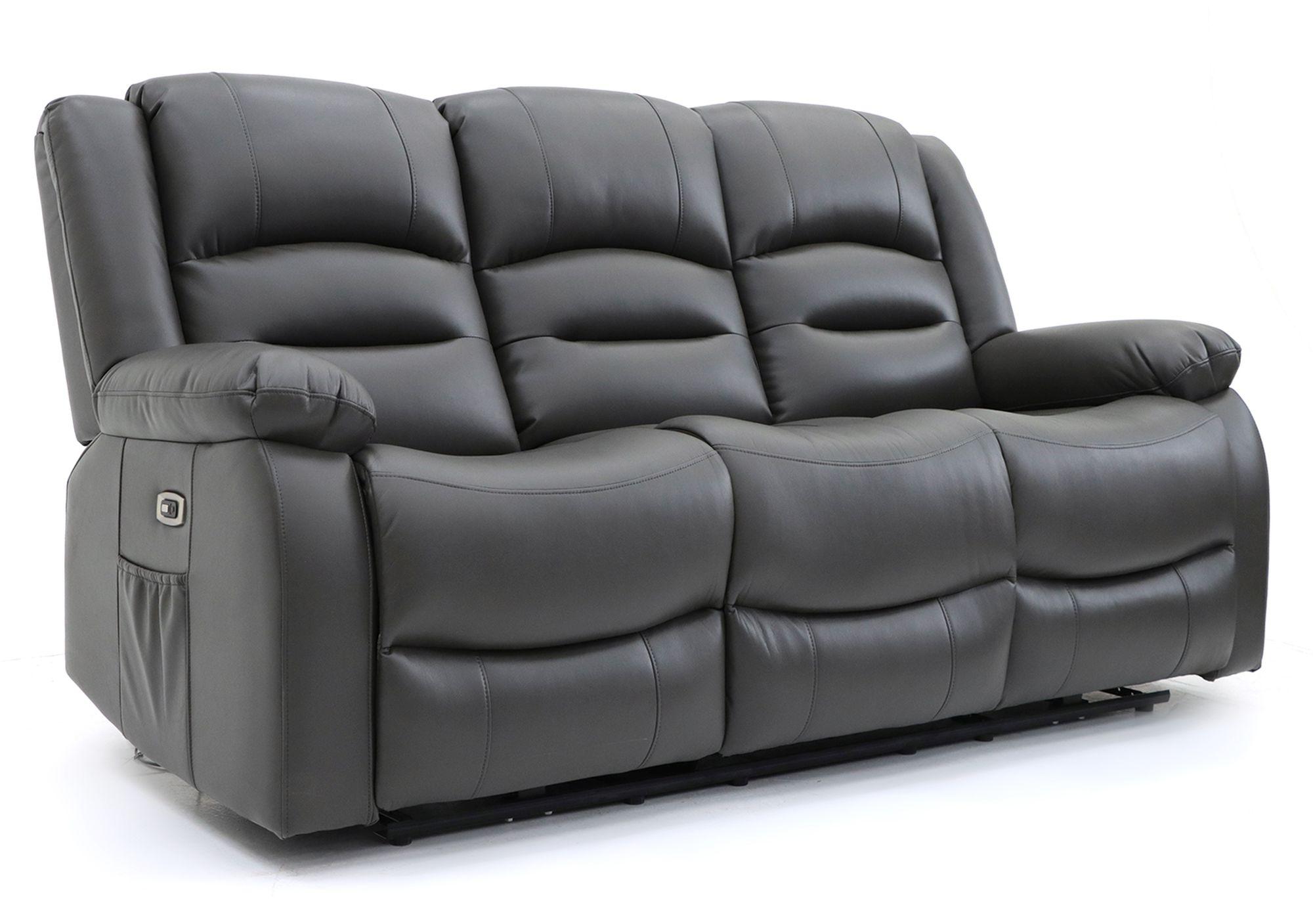 Alva Electric Recliner Sofa - Grey Faux Leather - 3 Seater