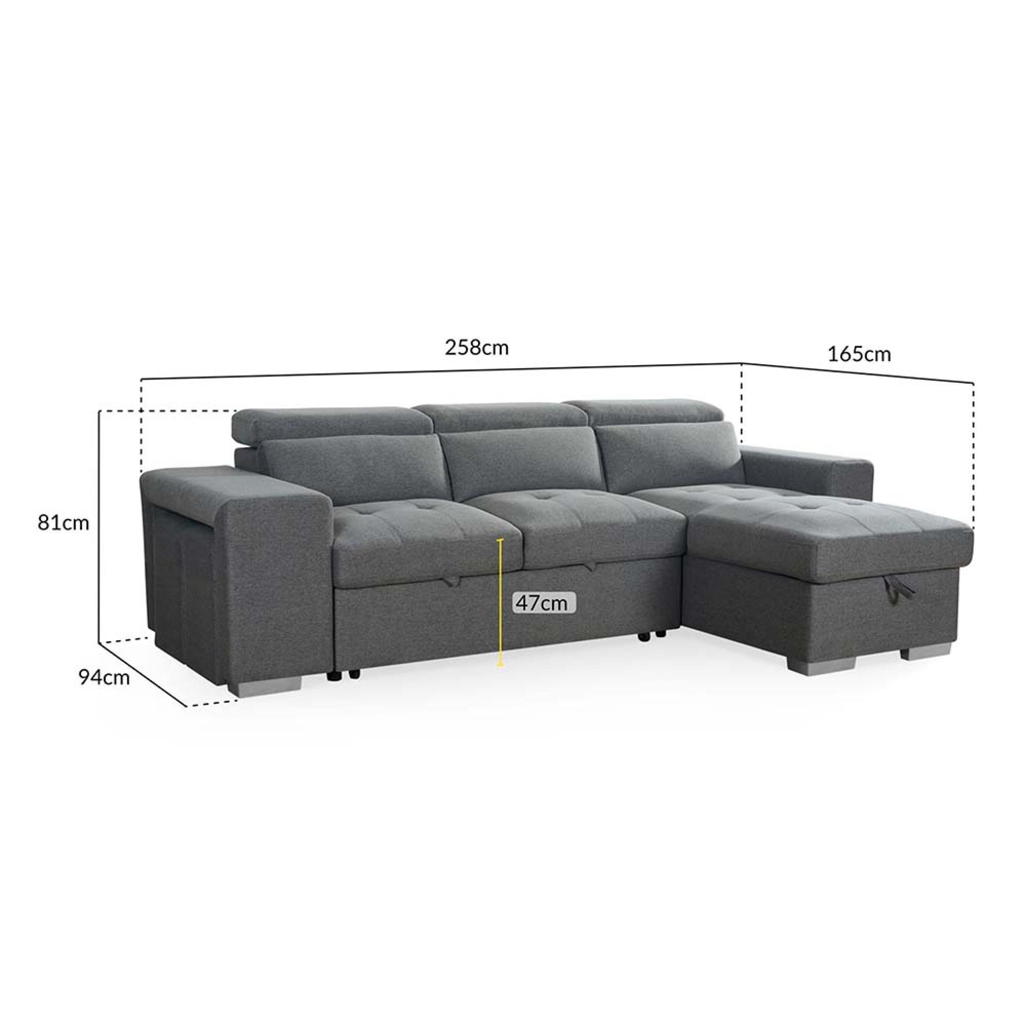 Artemis Universal Corner Sofa Bed - Grey Fabric - Pull Out