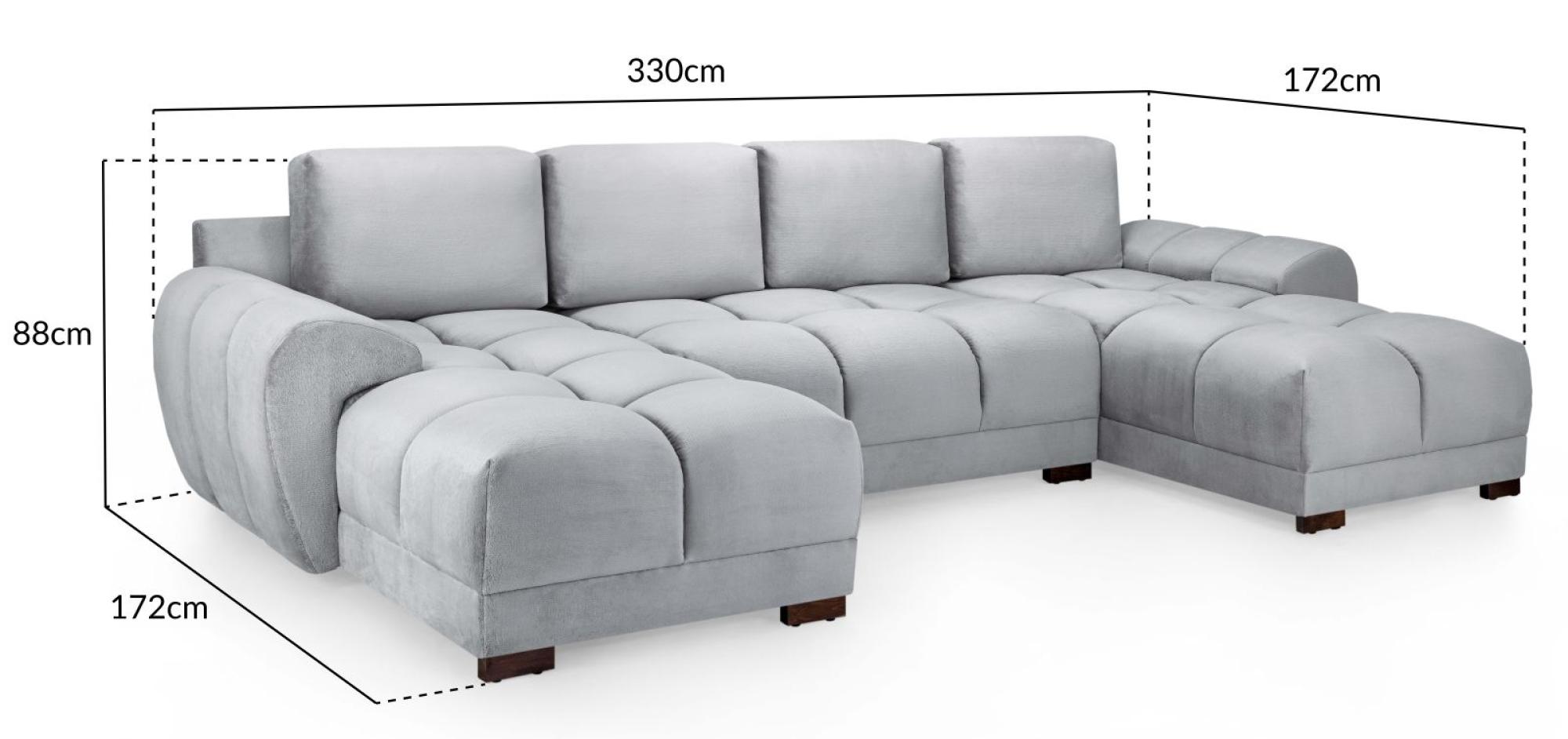 Azzuro U Shape Corner Sofa Suite - Grey Velvet Fabric