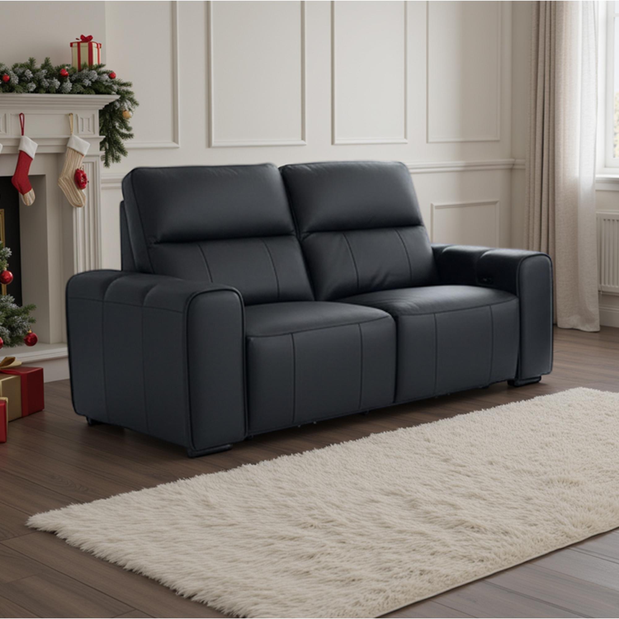 Bellagio Electric Recliner Sofa - Black Leather - 2 Seater