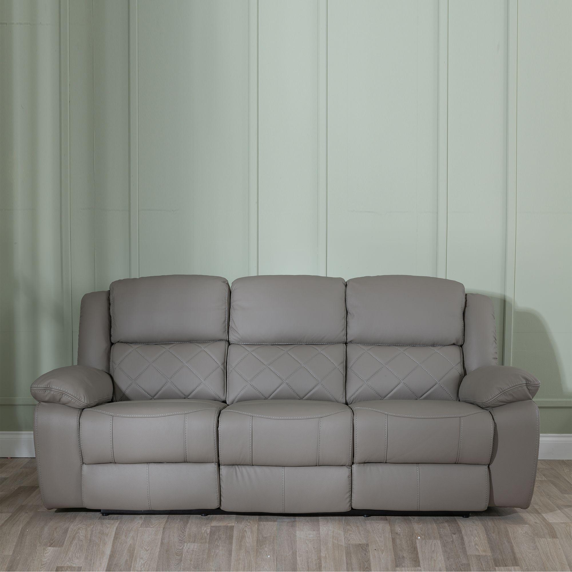 Bentley Recliner Sofa - 3 Seater - Light Grey Leather
