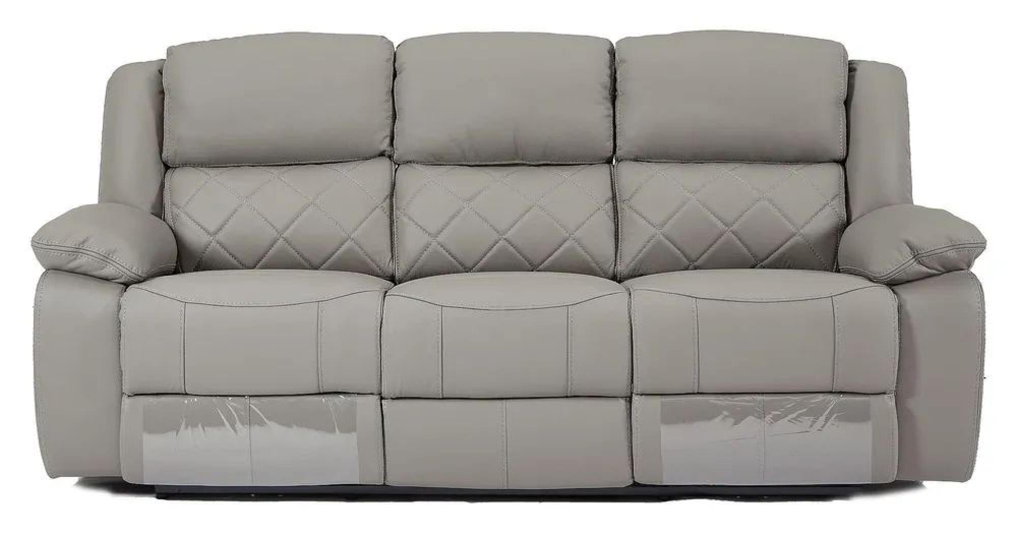 Bentley Recliner Sofa - 3 Seater - Light Grey Leather