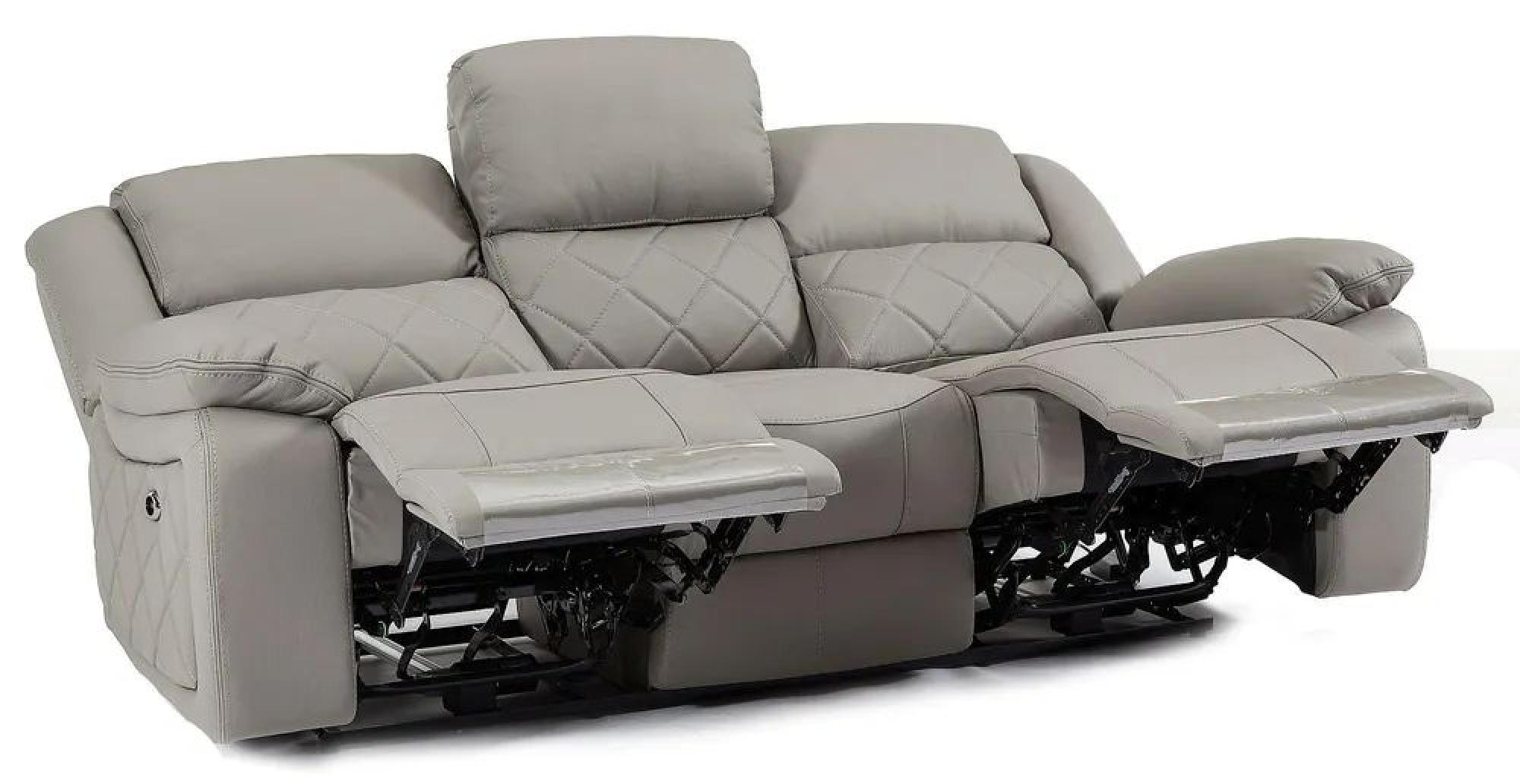 Bentley Recliner Sofa - 3 Seater - Light Grey Leather