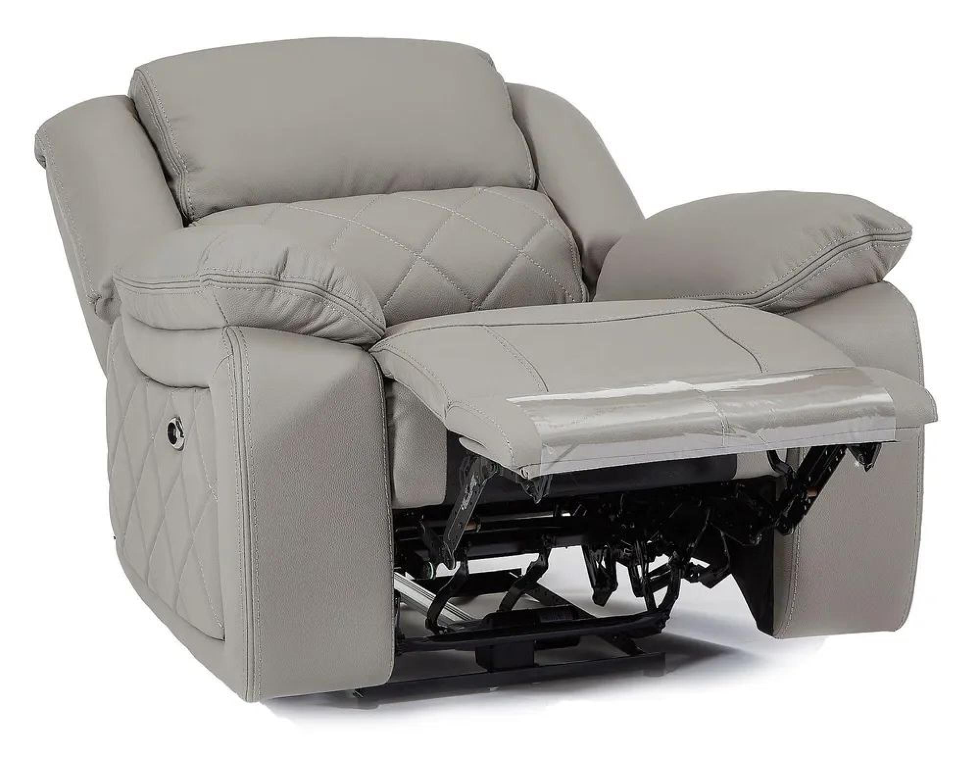 Bentley Recliner Armchair - Light Grey Leather