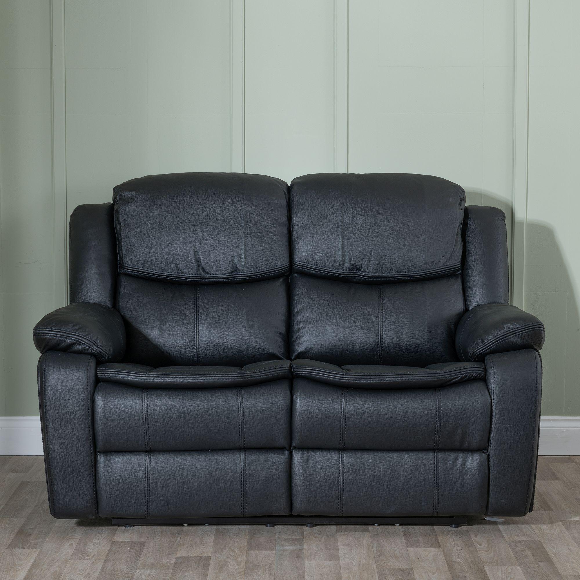 Berlin Recliner Sofa - 2 Seater - Black Leather