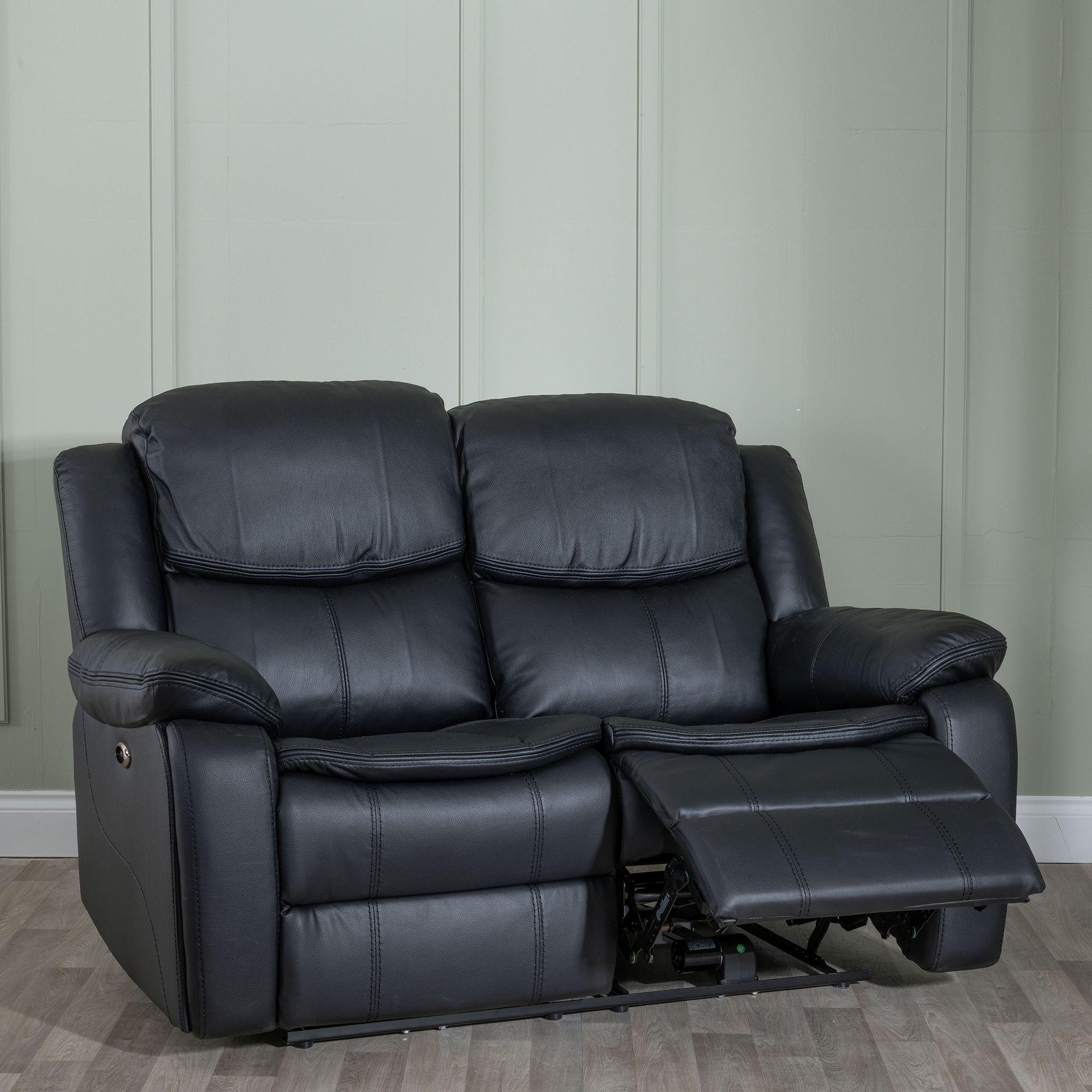 Berlin Recliner Sofa - 2 Seater - Black Leather