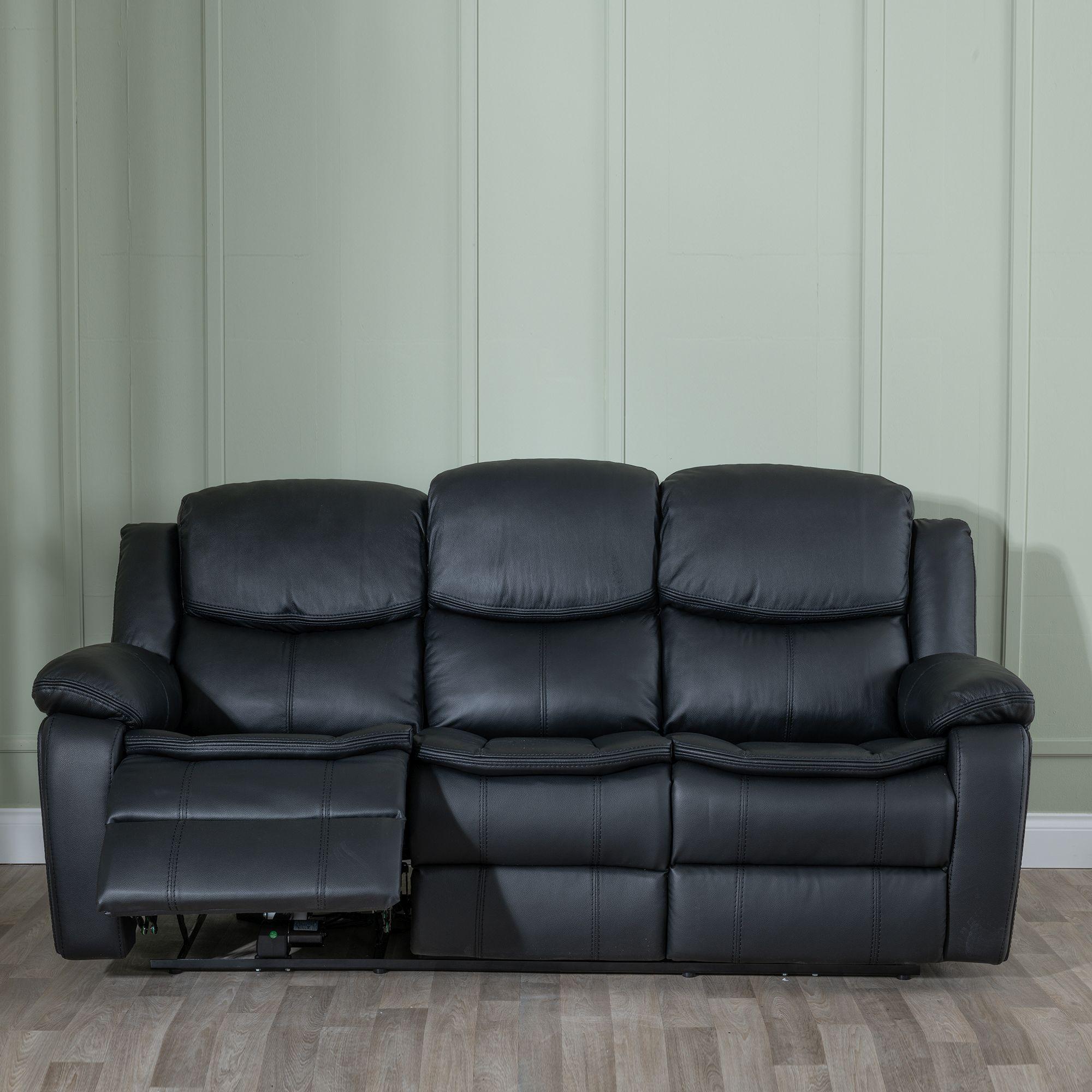 Berlin Recliner Sofa - 3 Seater - Black Leather