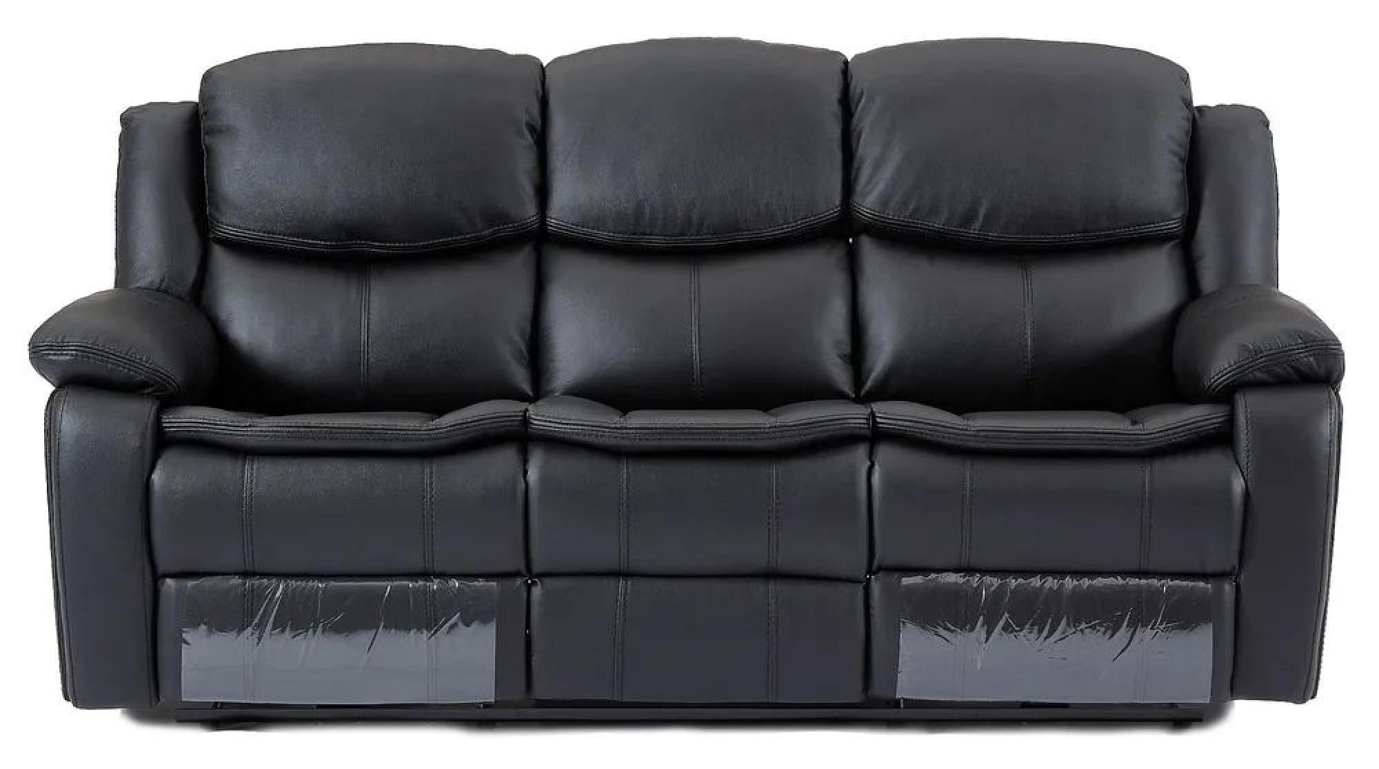 Berlin Recliner Sofa - 3 Seater - Black Leather