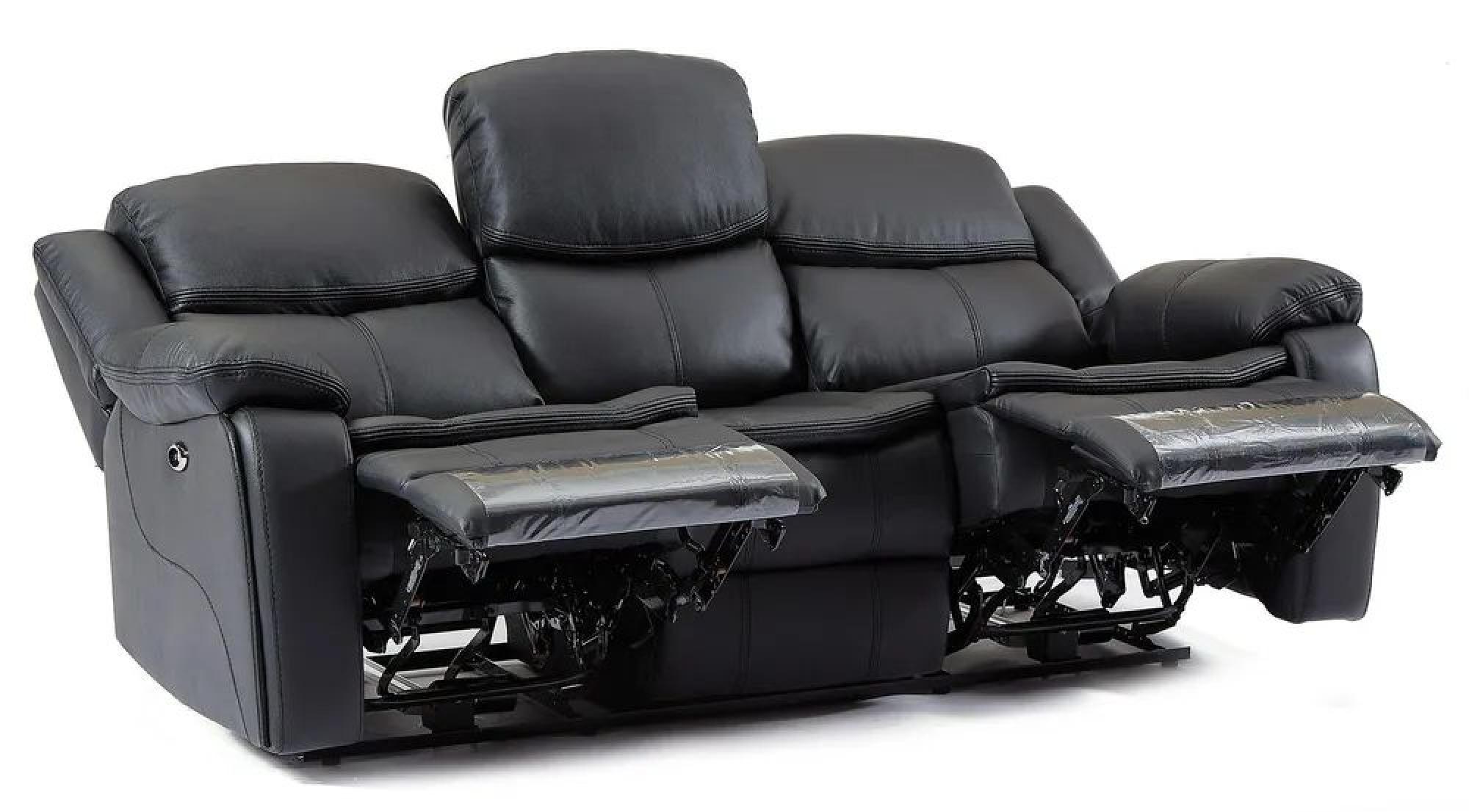 Berlin Recliner Sofa - 3 Seater - Black Leather