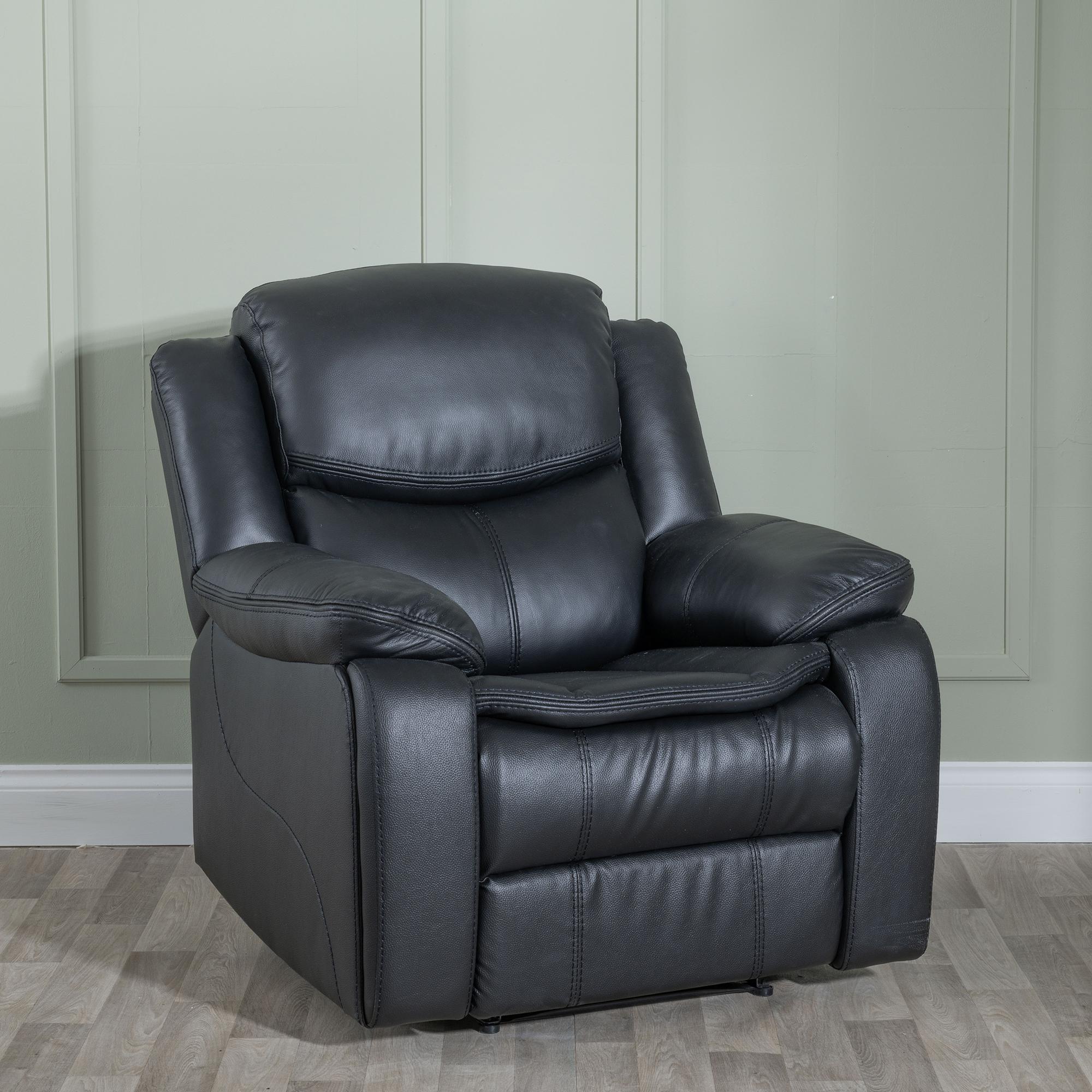 Berlin Recliner Sofa Set - Black Leather