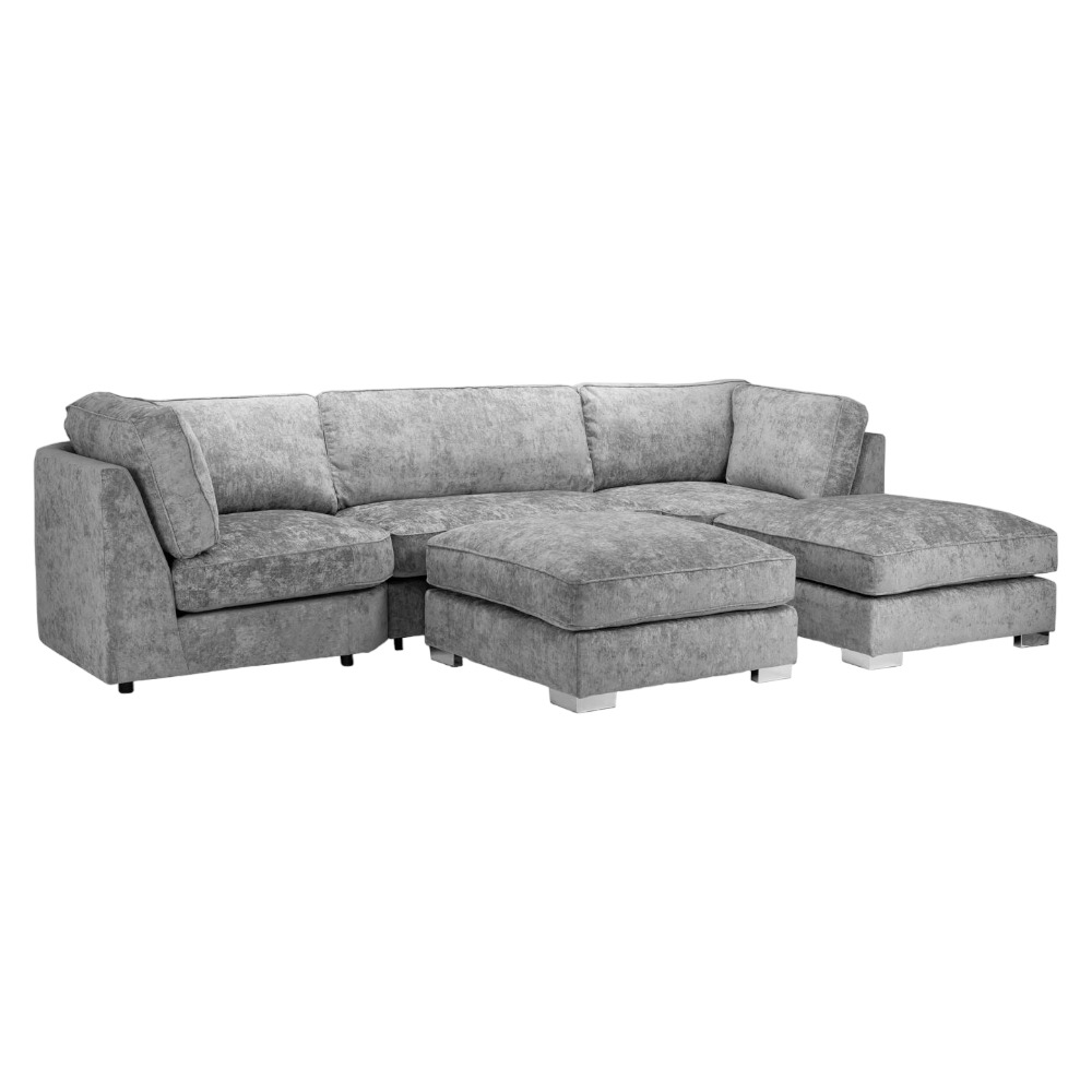 Bishop U Shape Corner Sofa Suite - Fullback - Platinum Velvet Fabric