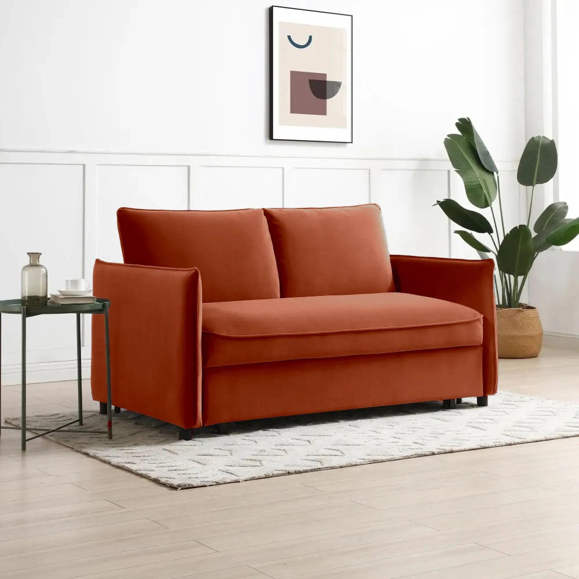 Blaire Sofa Bed - Athena Burnt Orange Velvet Fabric - 2 Seater