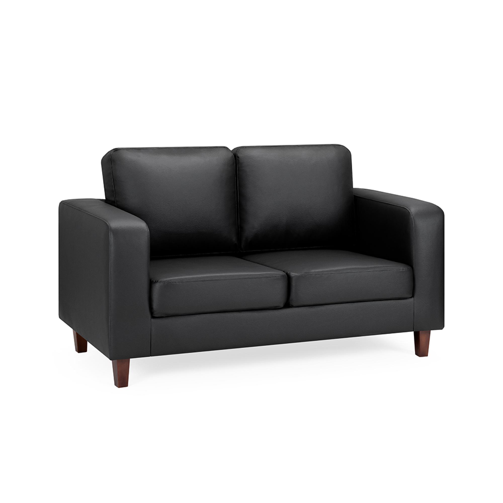 Box Sofa - Black Faux Leather - 2 Seater