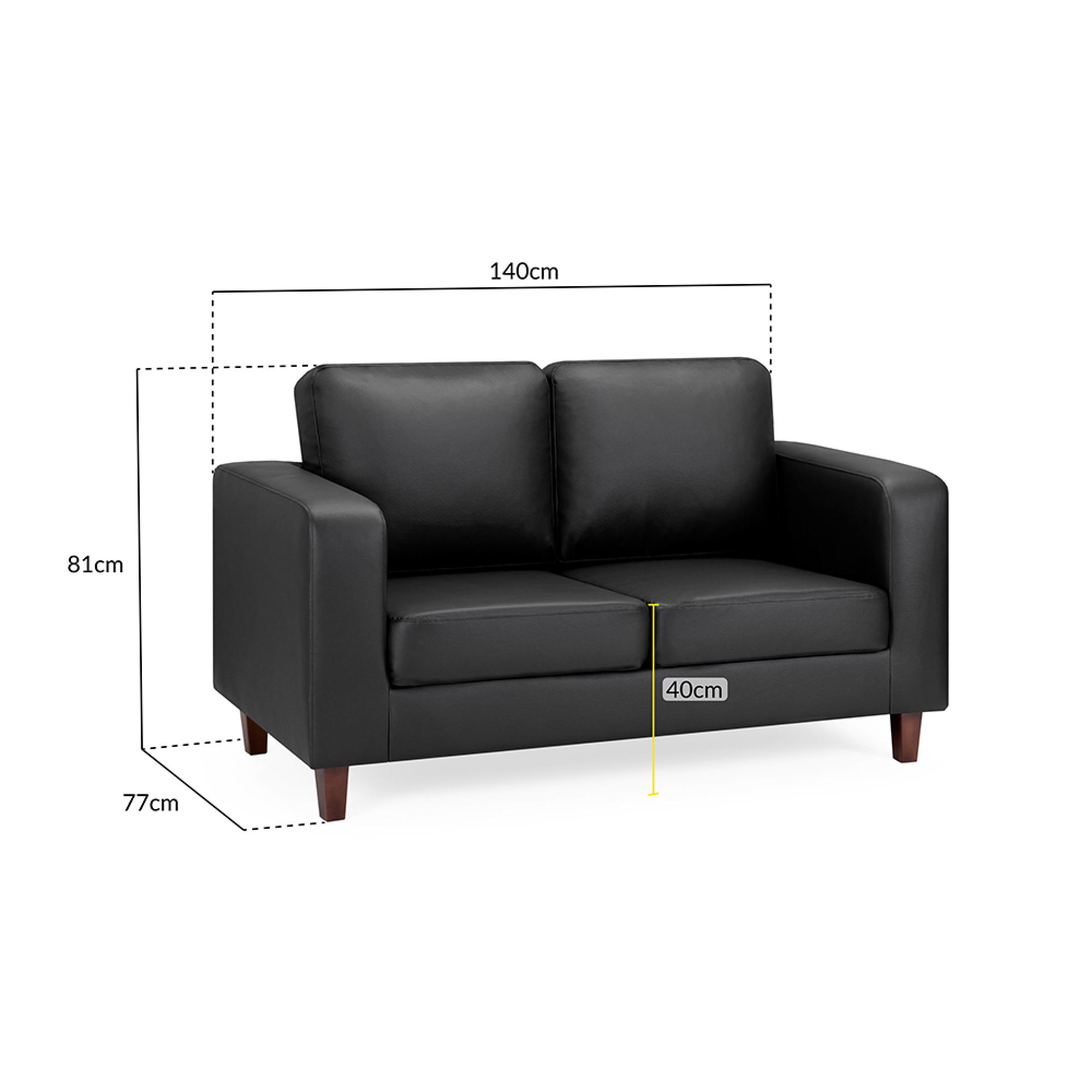 Box Sofa - Black Faux Leather - 2 Seater