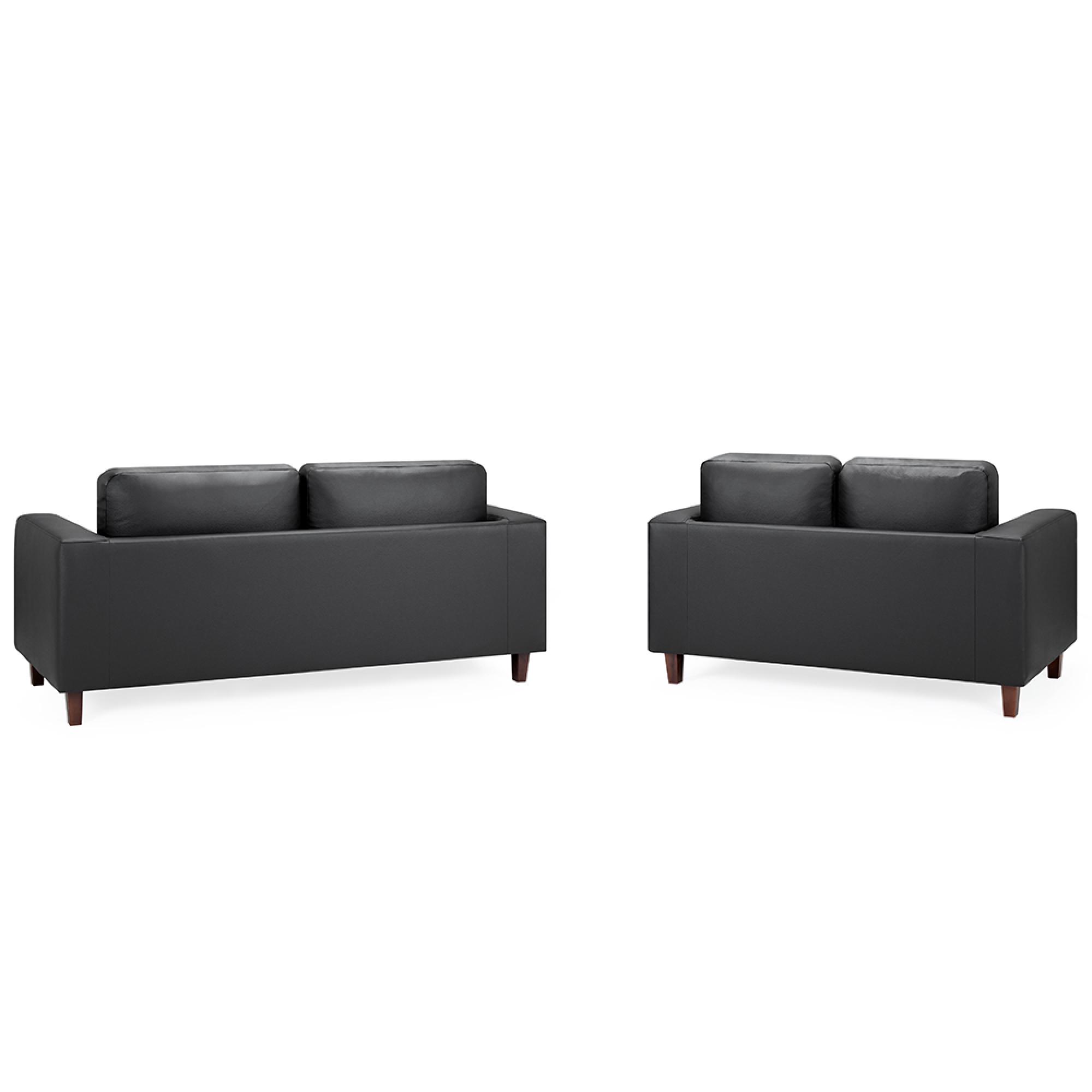 Box Sofa Set - Black Faux Leather - 3+2 Seater
