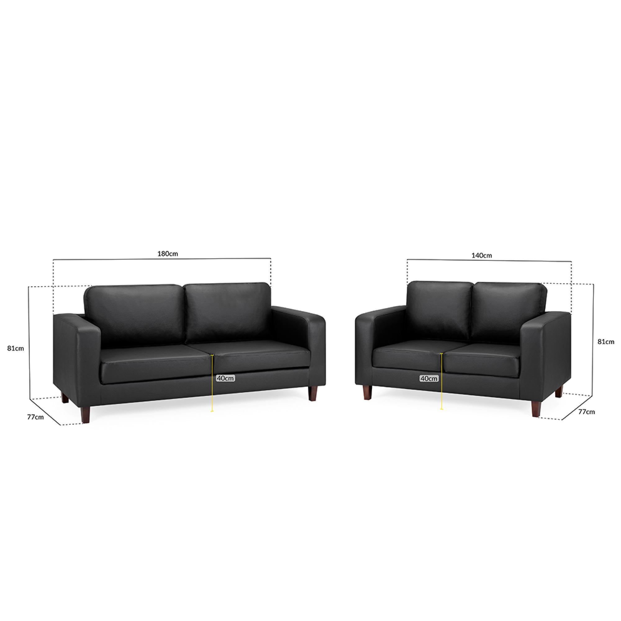 Box Sofa Set - Black Faux Leather - 3+2 Seater