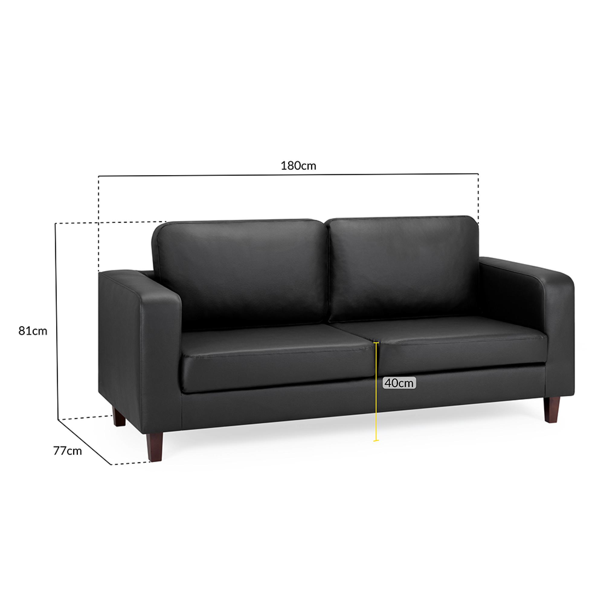 Box Sofa - Black Faux Leather - 3 Seater