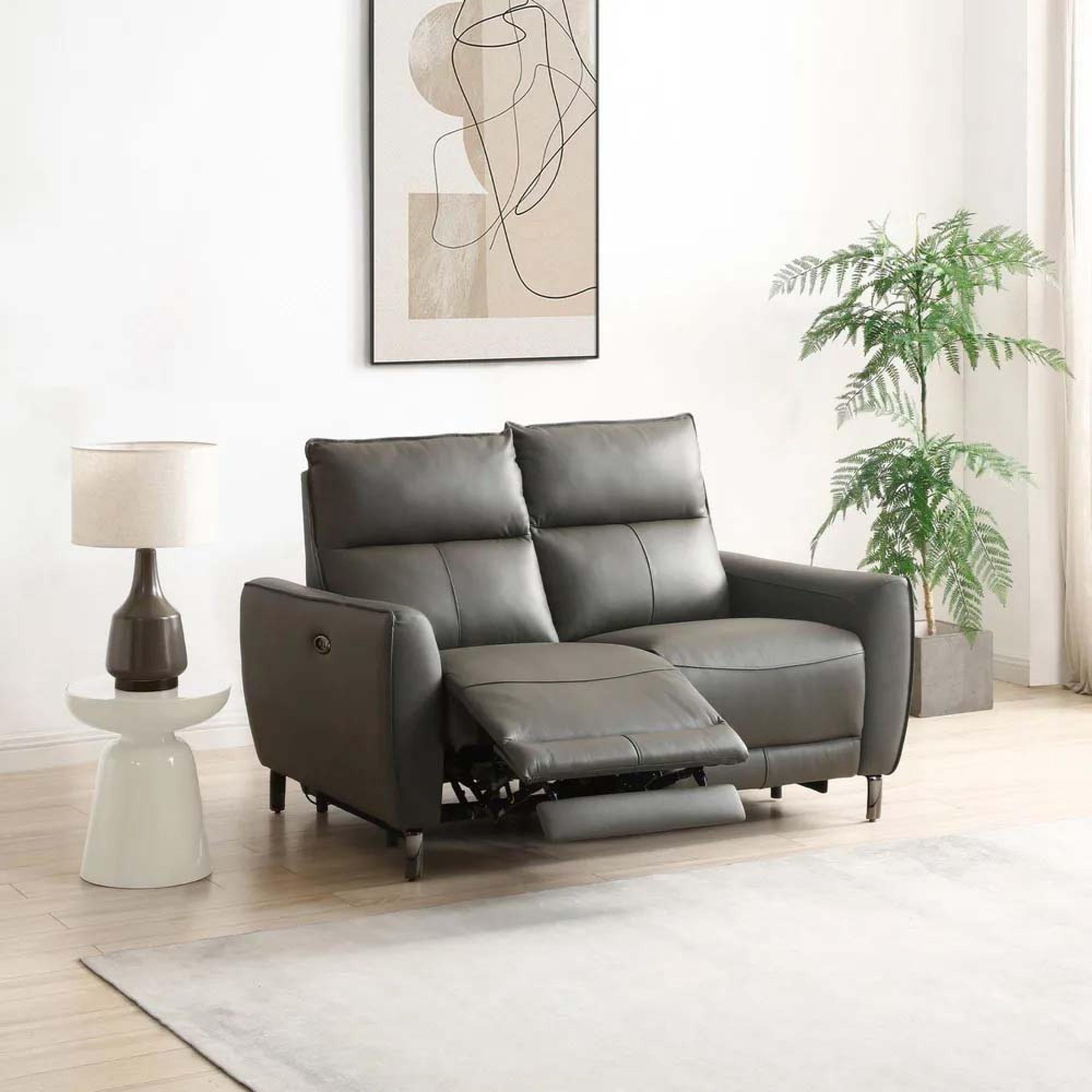 Brooke Electric Recliner Sofa - Grey Leather - 2 Seater