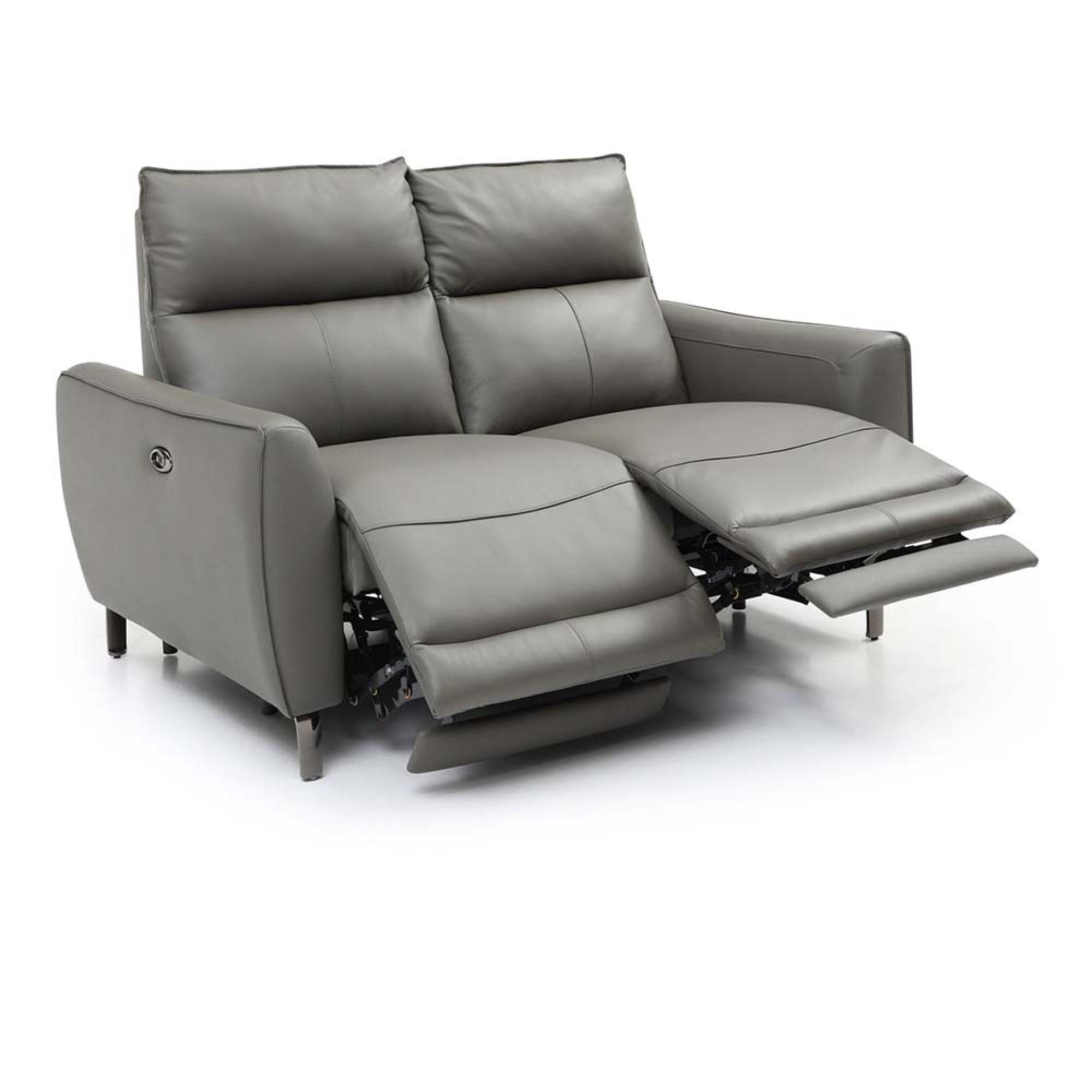 Brooke Electric Recliner Sofa - Grey Leather - 2 Seater