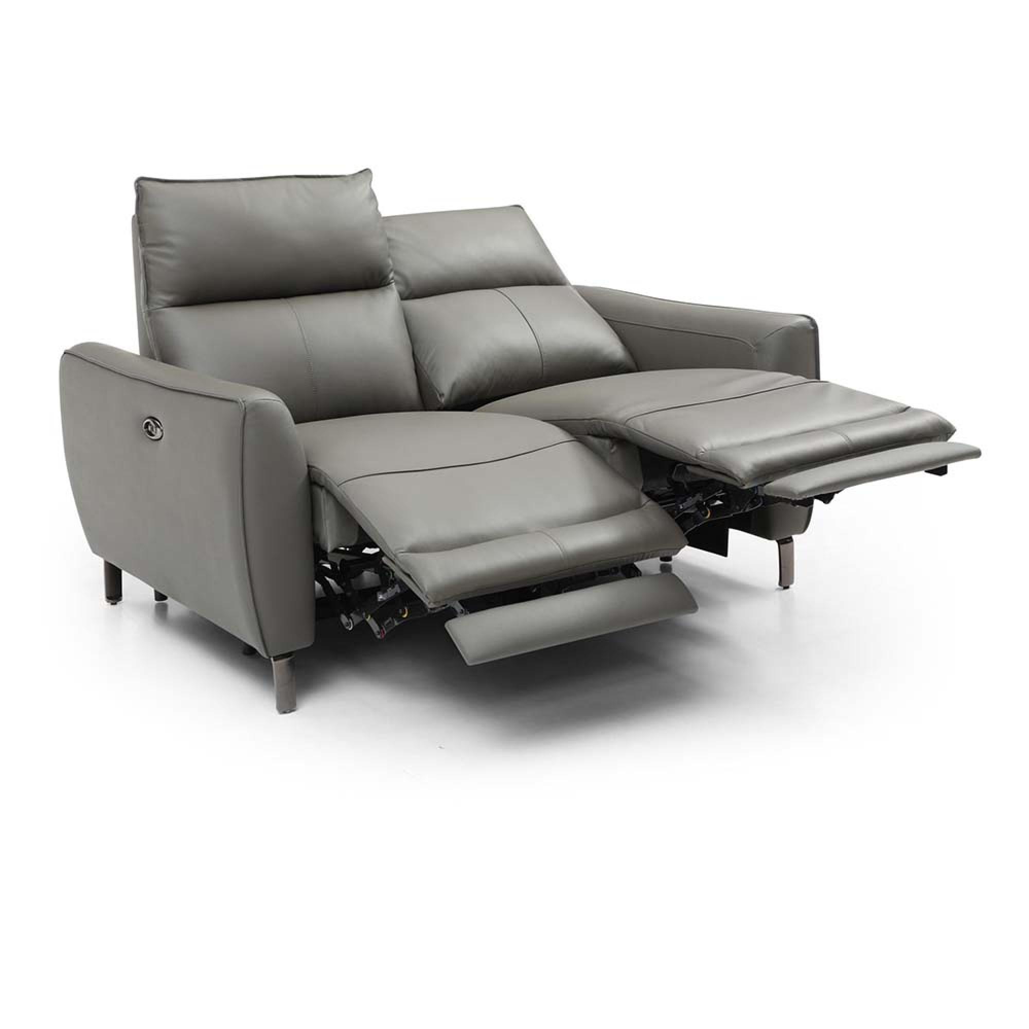 Brooke Electric Recliner Sofa - Grey Leather - 2 Seater