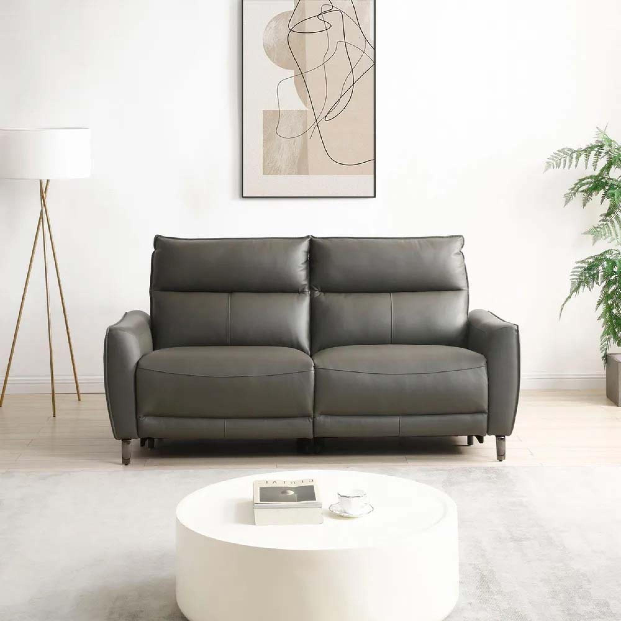 Brooke Electric Recliner Sofa - Grey Leather - 3 Seater