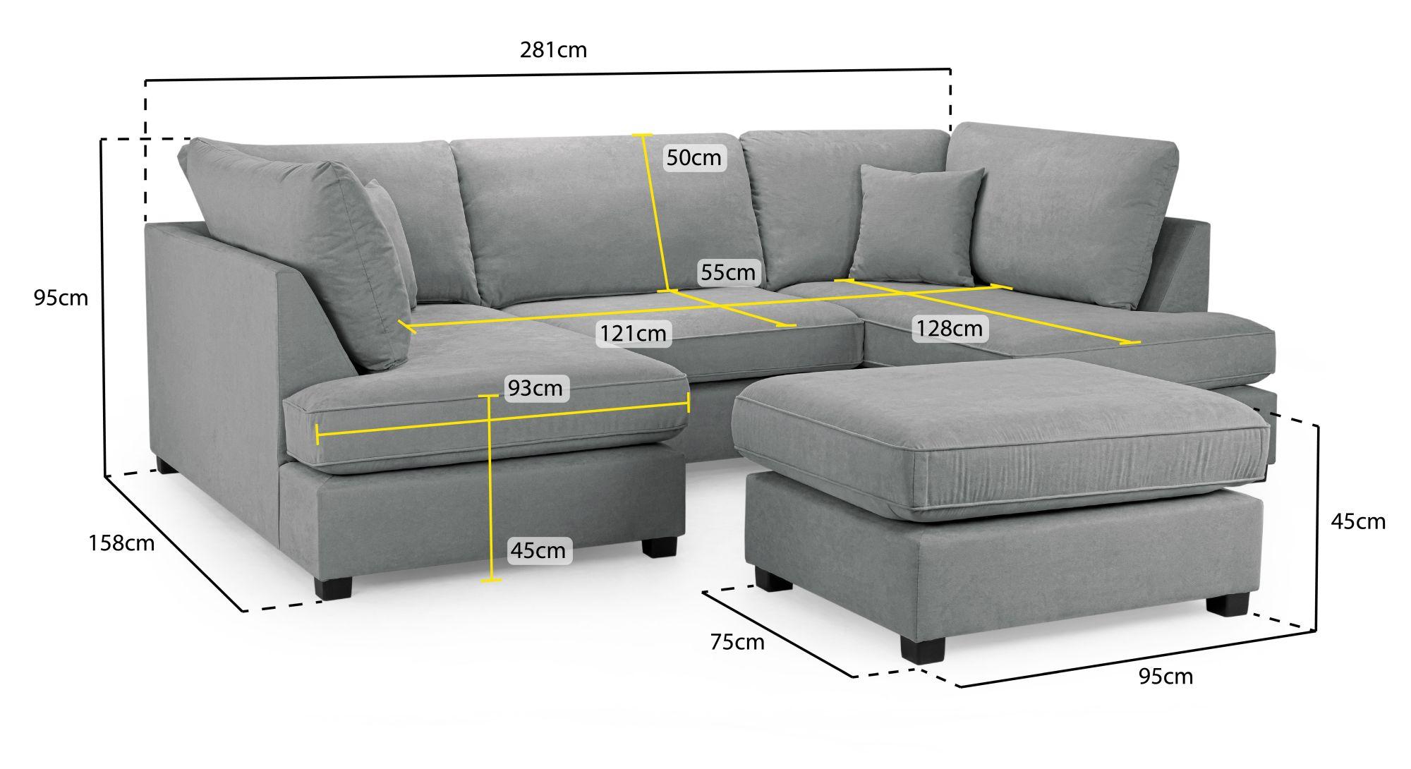 Carnaby U Shape Corner Sofa - Classic Grey Fabric