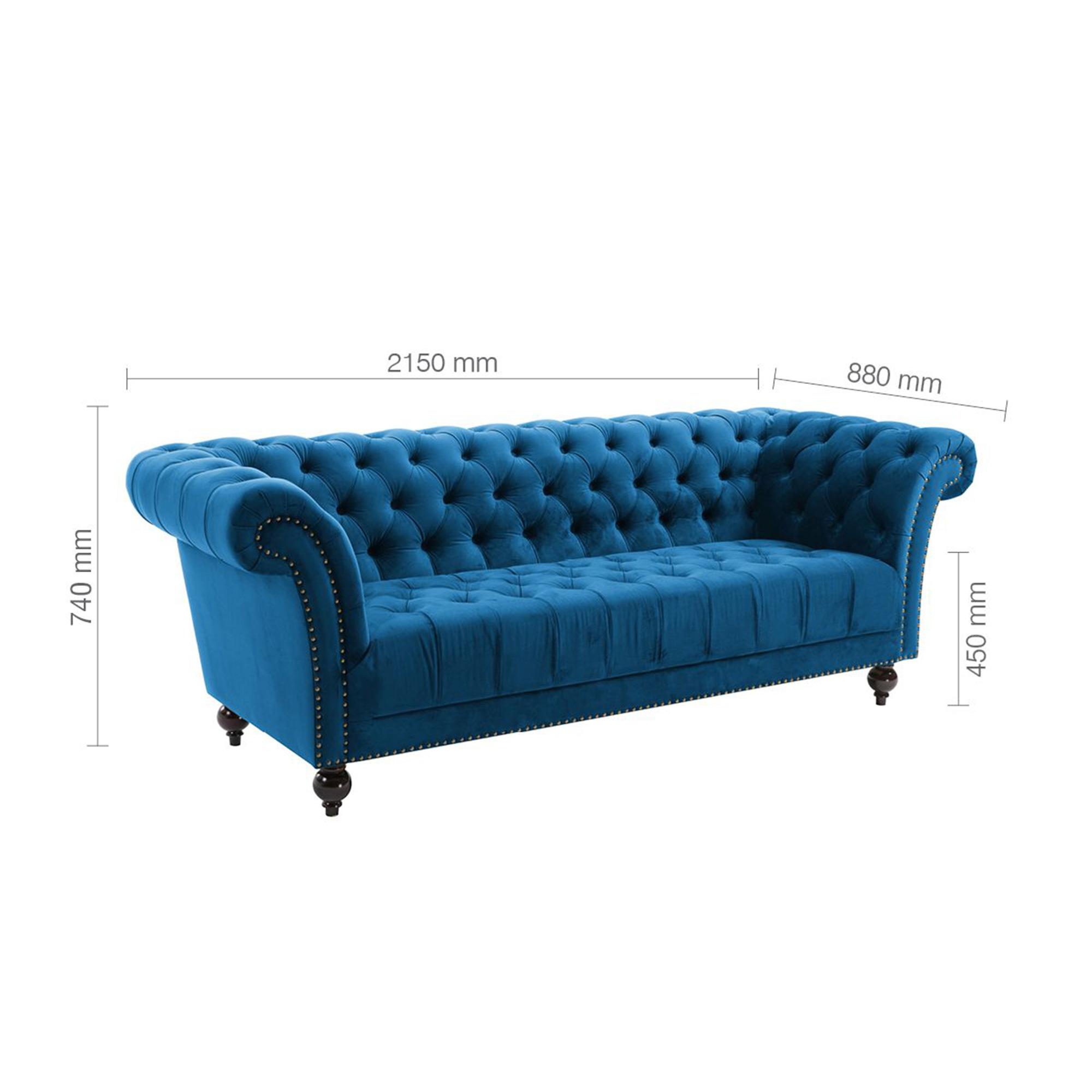 Chester Sofa - 3 Seater - Blue Velvet Fabric
